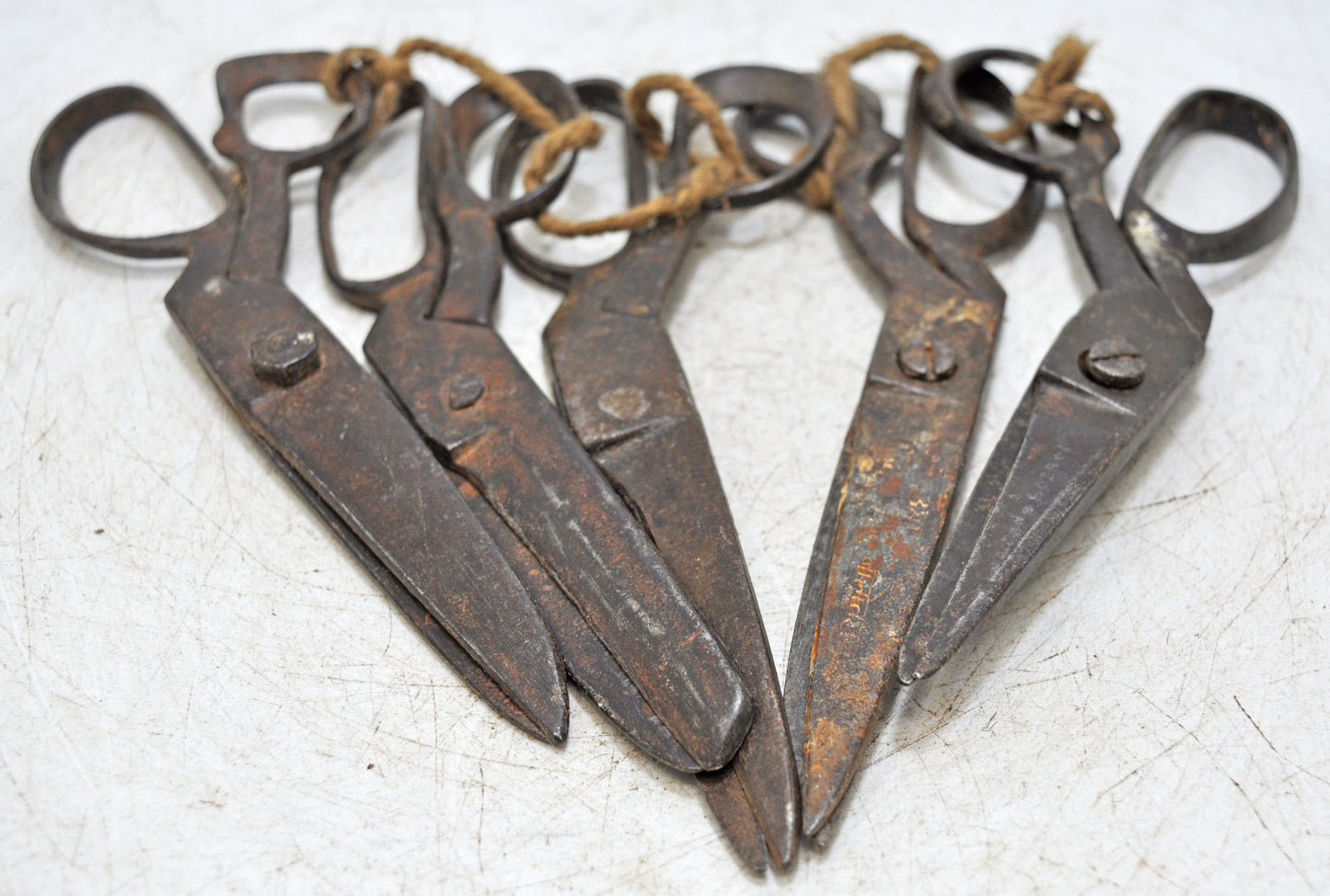 Lot of 5 Antique Iron Old Long Tailor's Scissors Original Old Hand Crafted