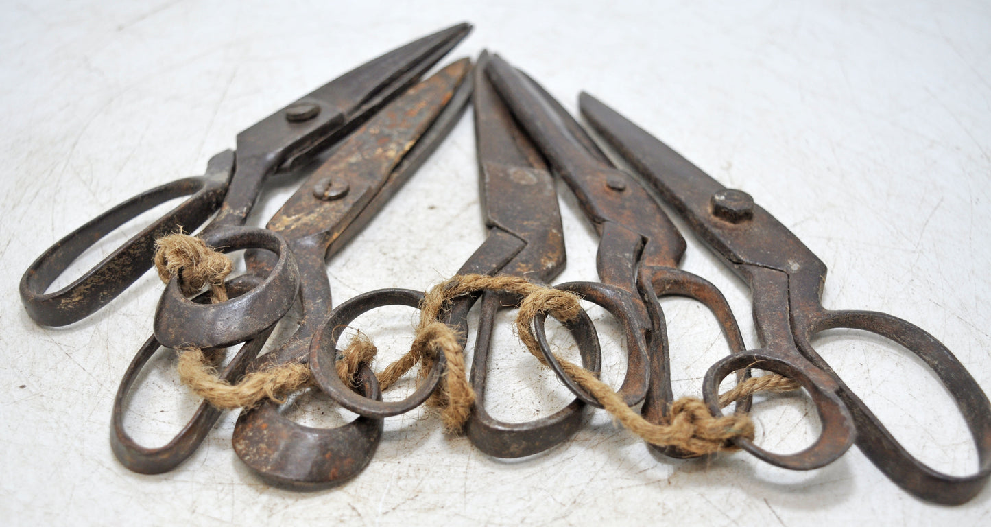 Lot of 5 Antique Iron Old Long Tailor's Scissors Original Old Hand Crafted