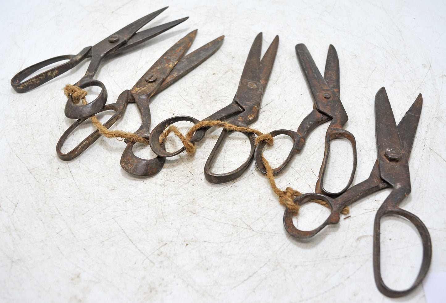 Lot of 5 Antique Iron Old Long Tailor's Scissors Original Old Hand Crafted