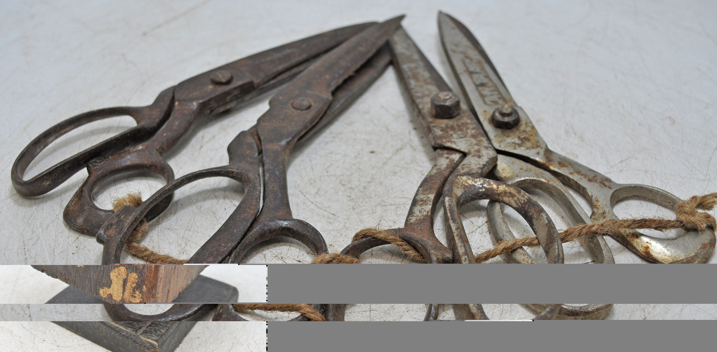 Lot of 4 Antique Iron Old Long Tailor's Scissors Original Old Hand Crafted