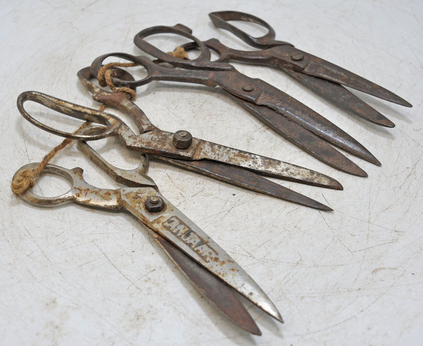 Lot of 4 Antique Iron Old Long Tailor's Scissors Original Old Hand Crafted