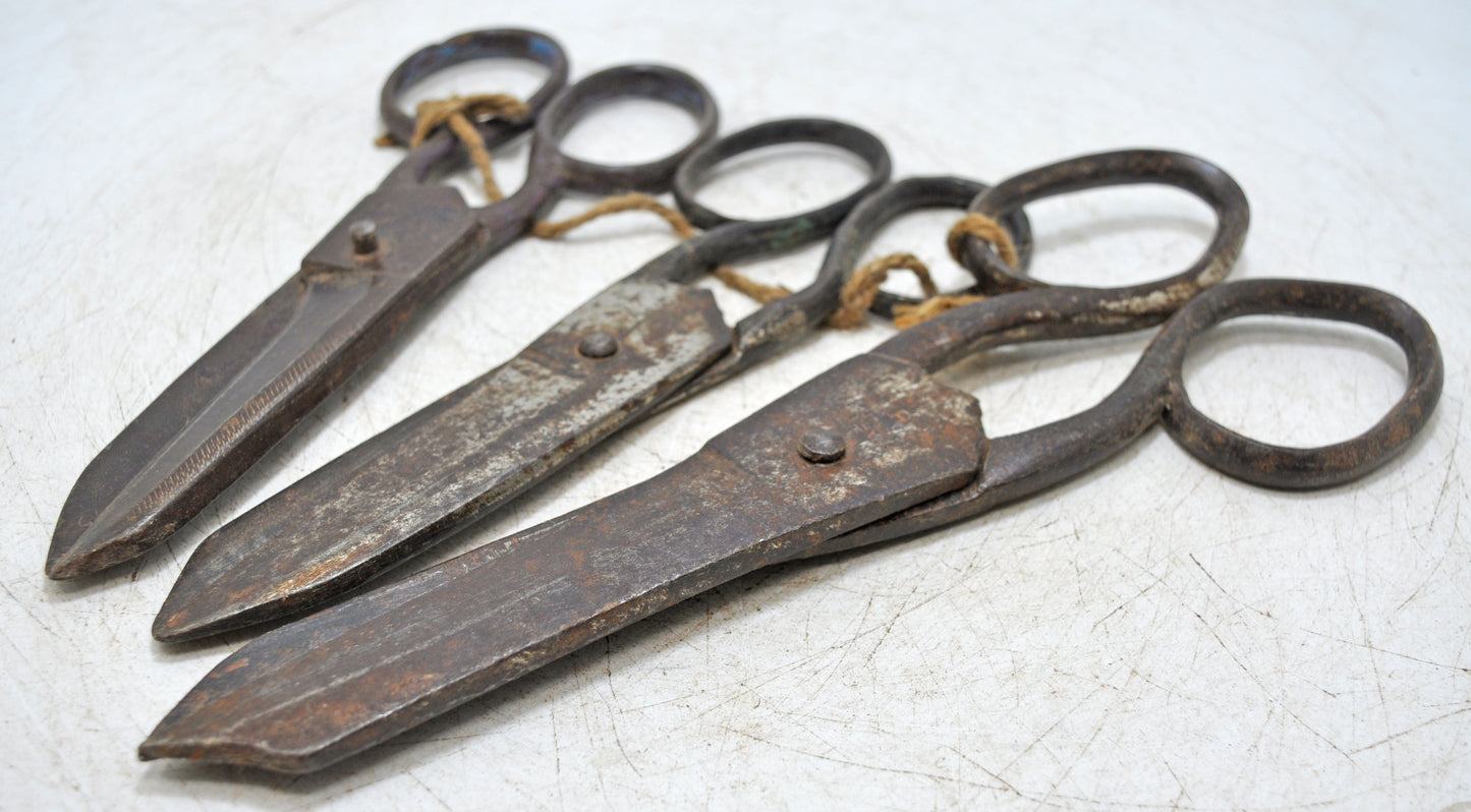 Lot of 3 Antique Iron Old Long Tailor's Scissors Original Old Hand Crafted