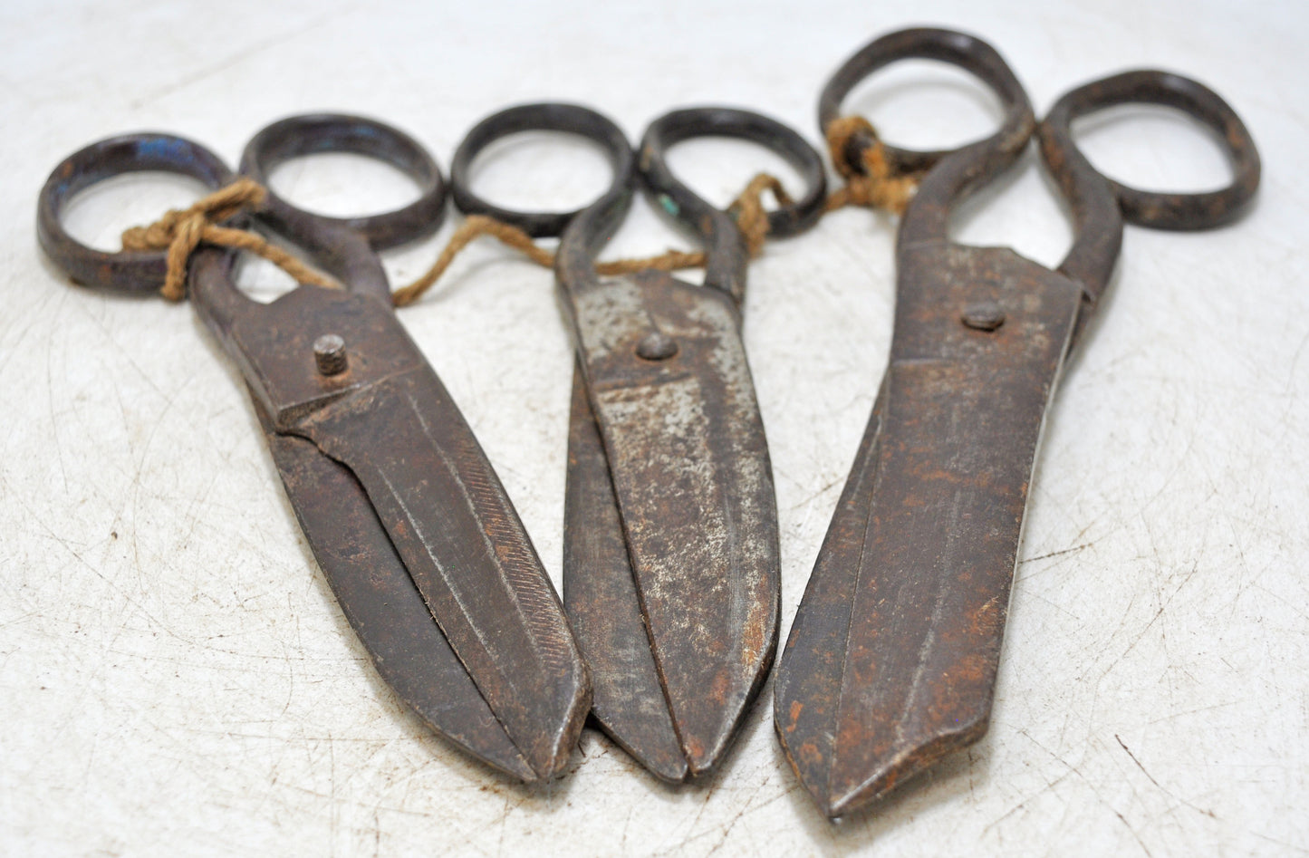 Lot of 3 Antique Iron Old Long Tailor's Scissors Original Old Hand Crafted