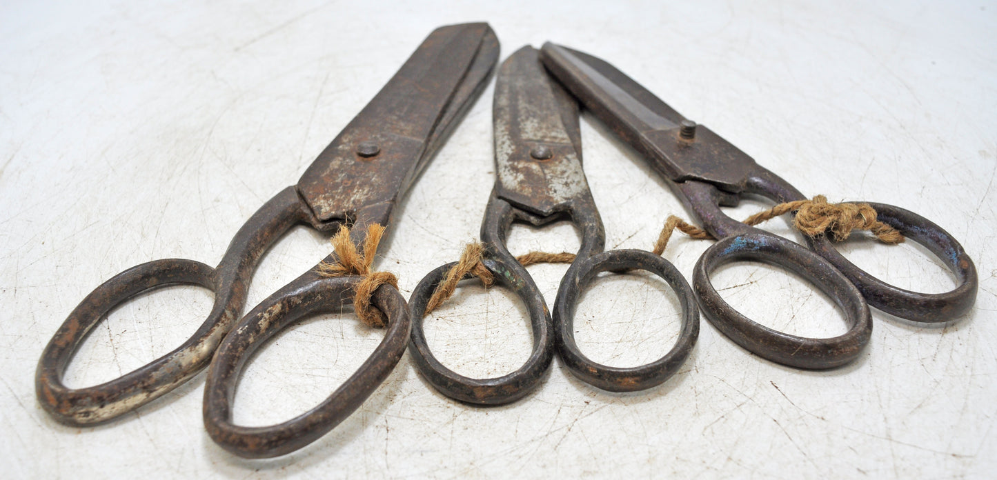 Lot of 3 Antique Iron Old Long Tailor's Scissors Original Old Hand Crafted