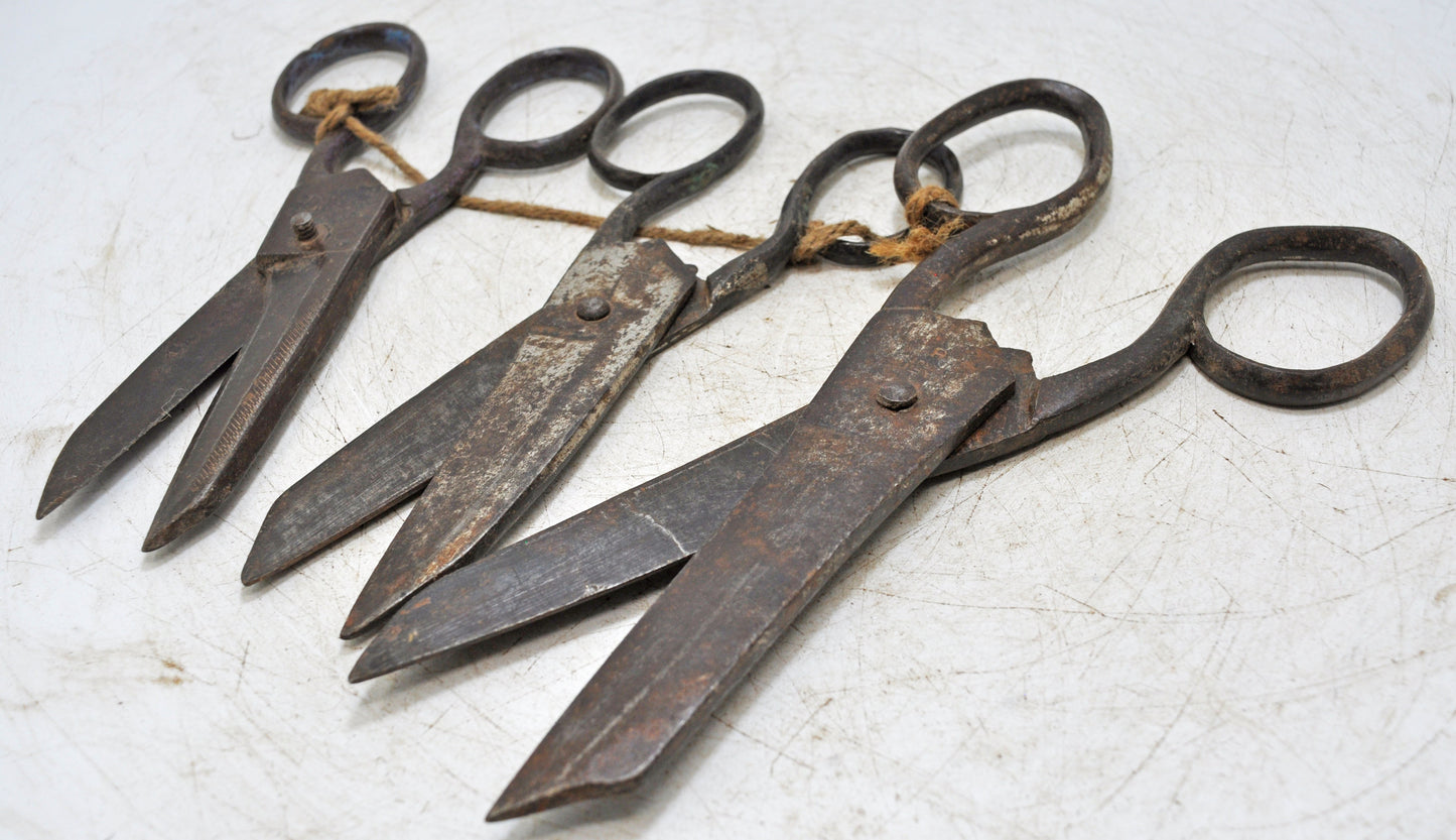 Lot of 3 Antique Iron Old Long Tailor's Scissors Original Old Hand Crafted