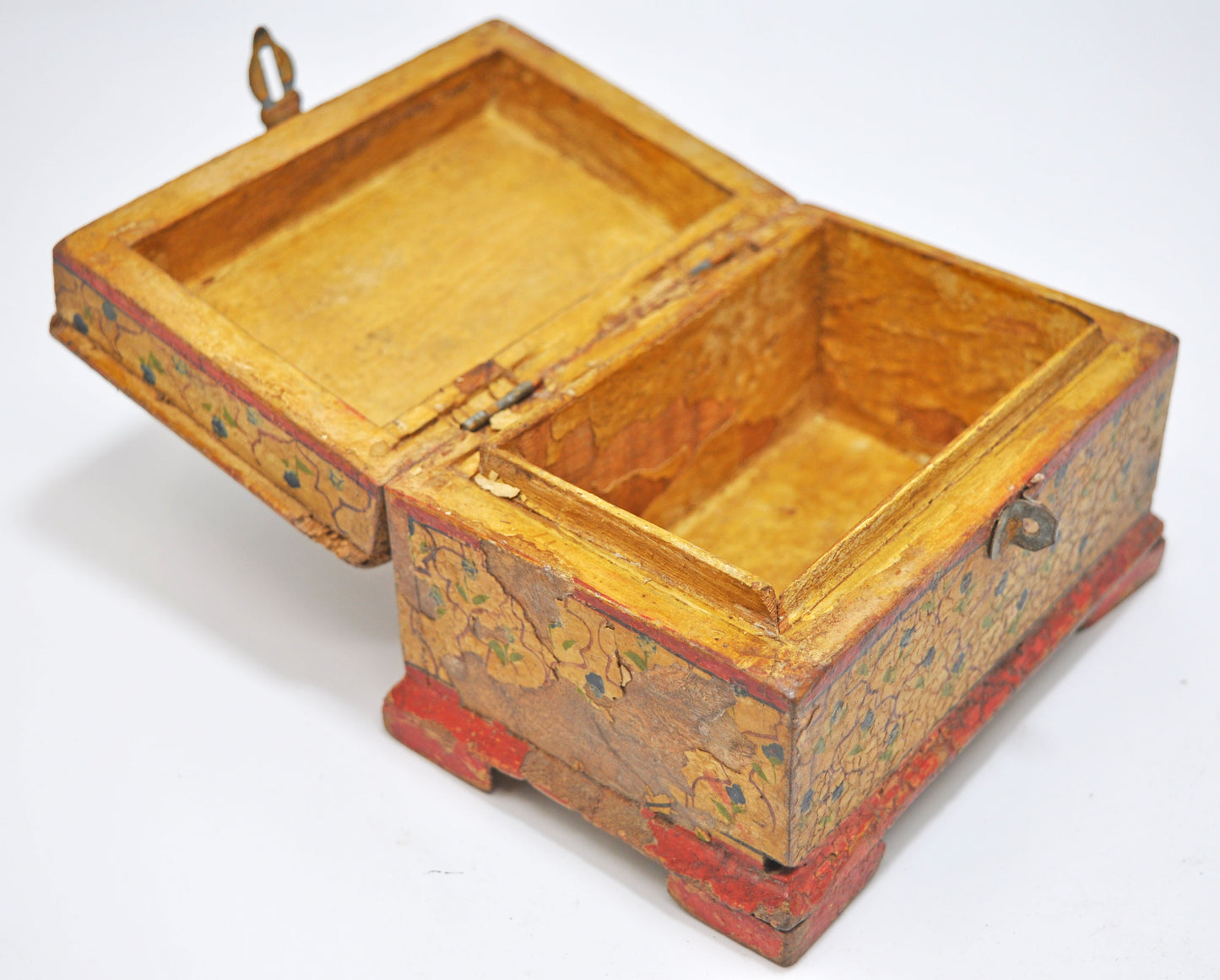 Vintage Wooden Jewellery Storage Box Original Old Hand Crafted Painted