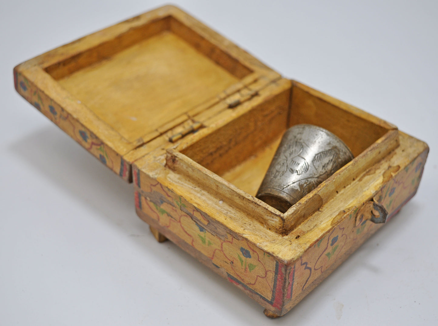 Vintage Wooden Jewellery Storage Box Original Old Hand Crafted Painted
