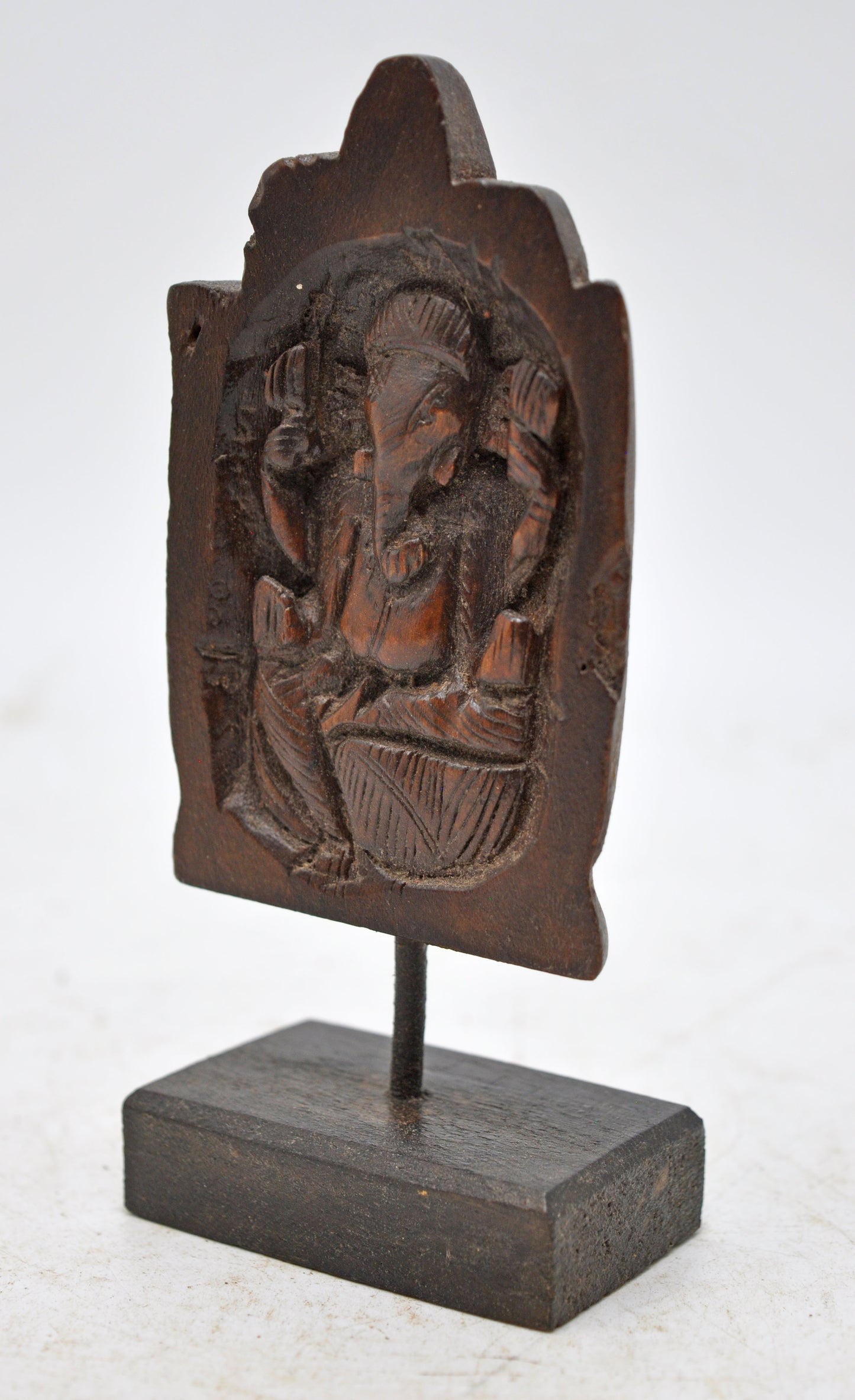 Antique Wooden God Ganesha Idol Panel Plaque Original Old Hand Carved
