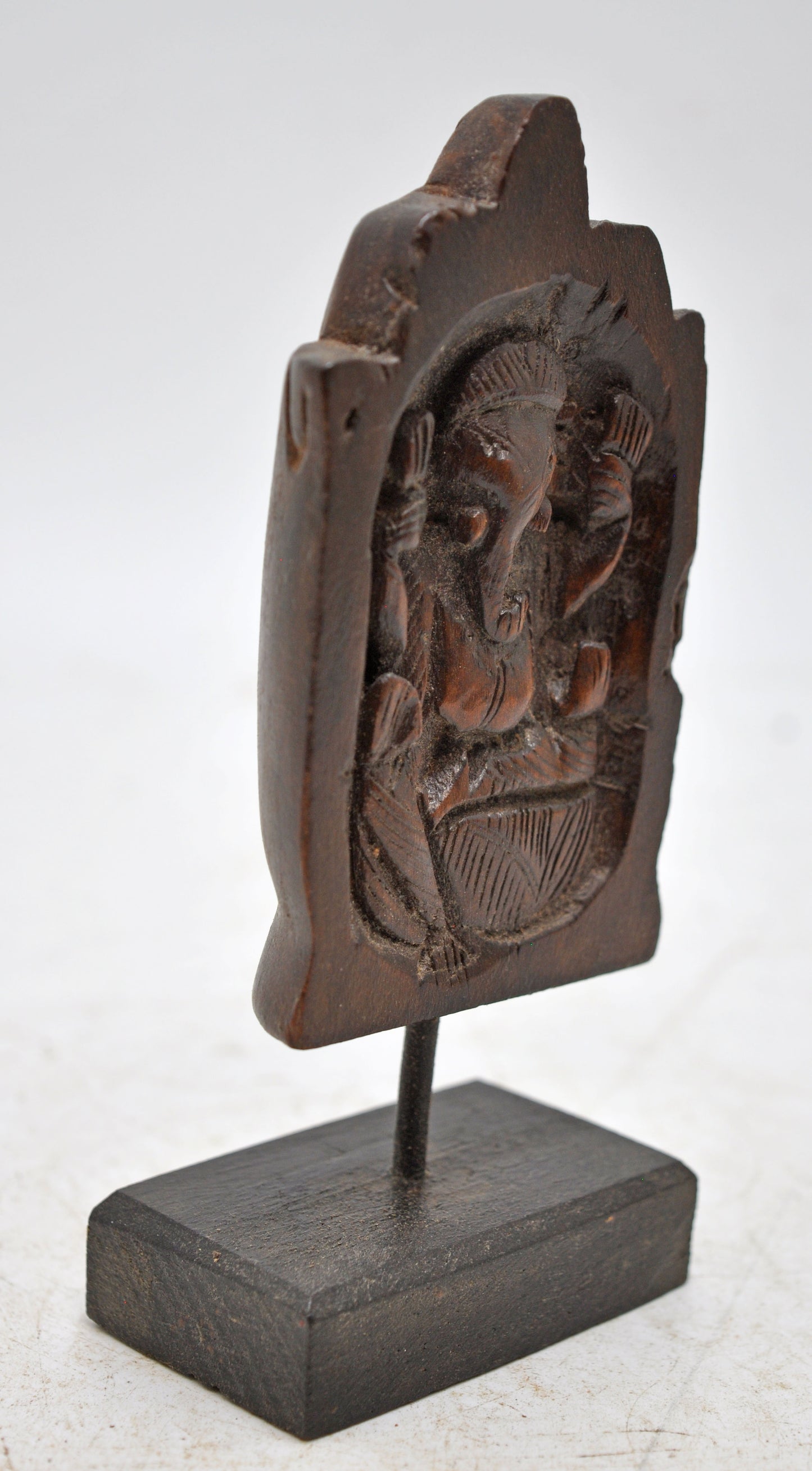 Antique Wooden God Ganesha Idol Panel Plaque Original Old Hand Carved