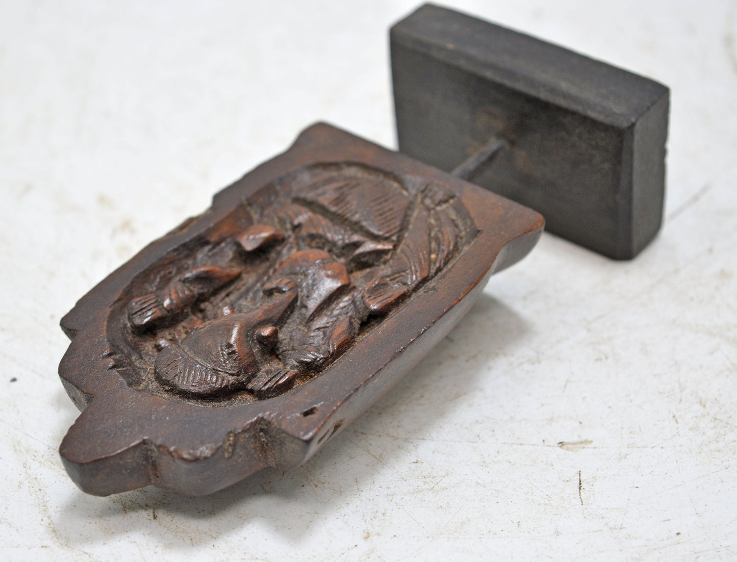 Antique Wooden God Ganesha Idol Panel Plaque Original Old Hand Carved