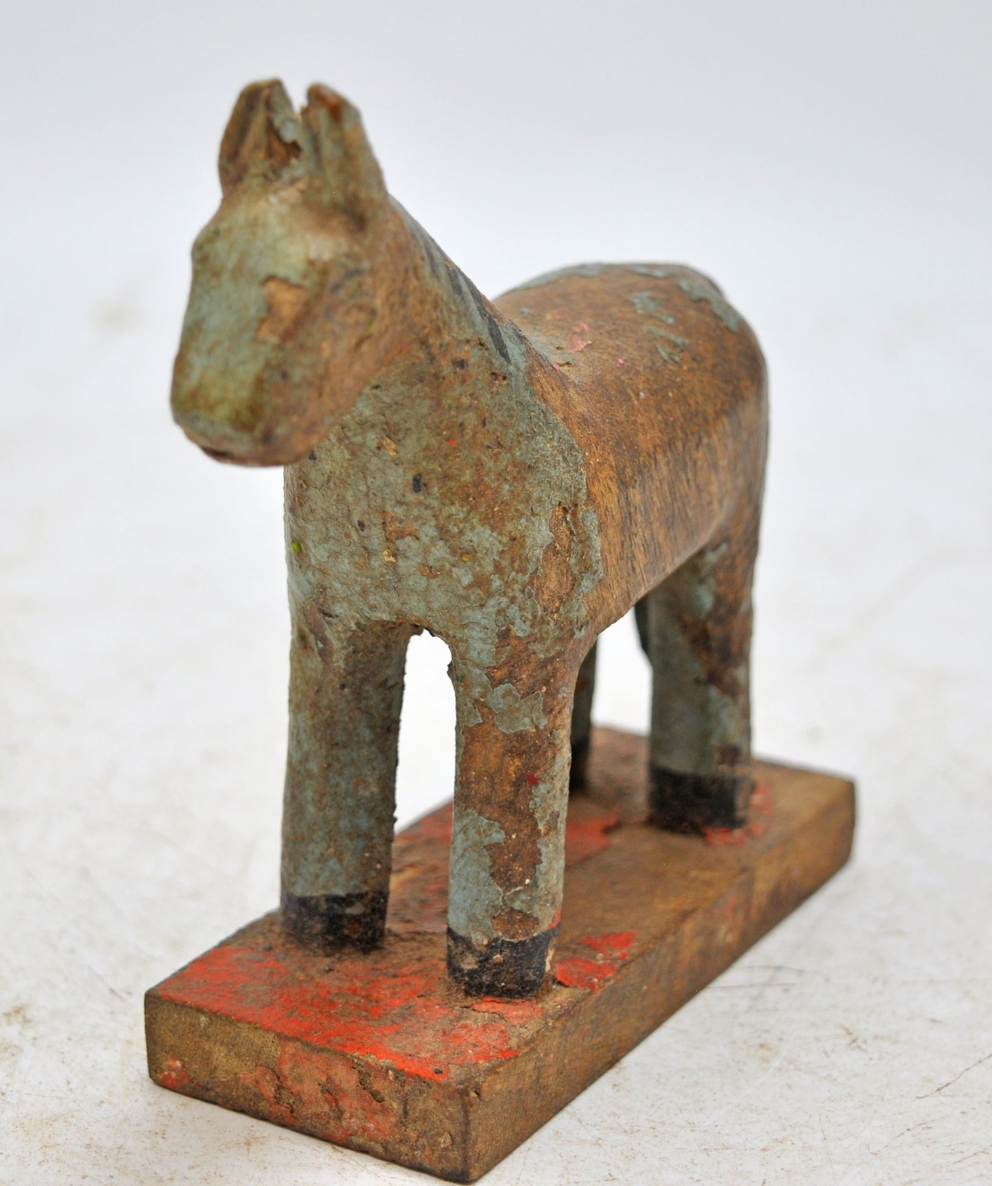 Hand Carved Wooden Small Size Standing Horse Figurine Rustic Hand Painted