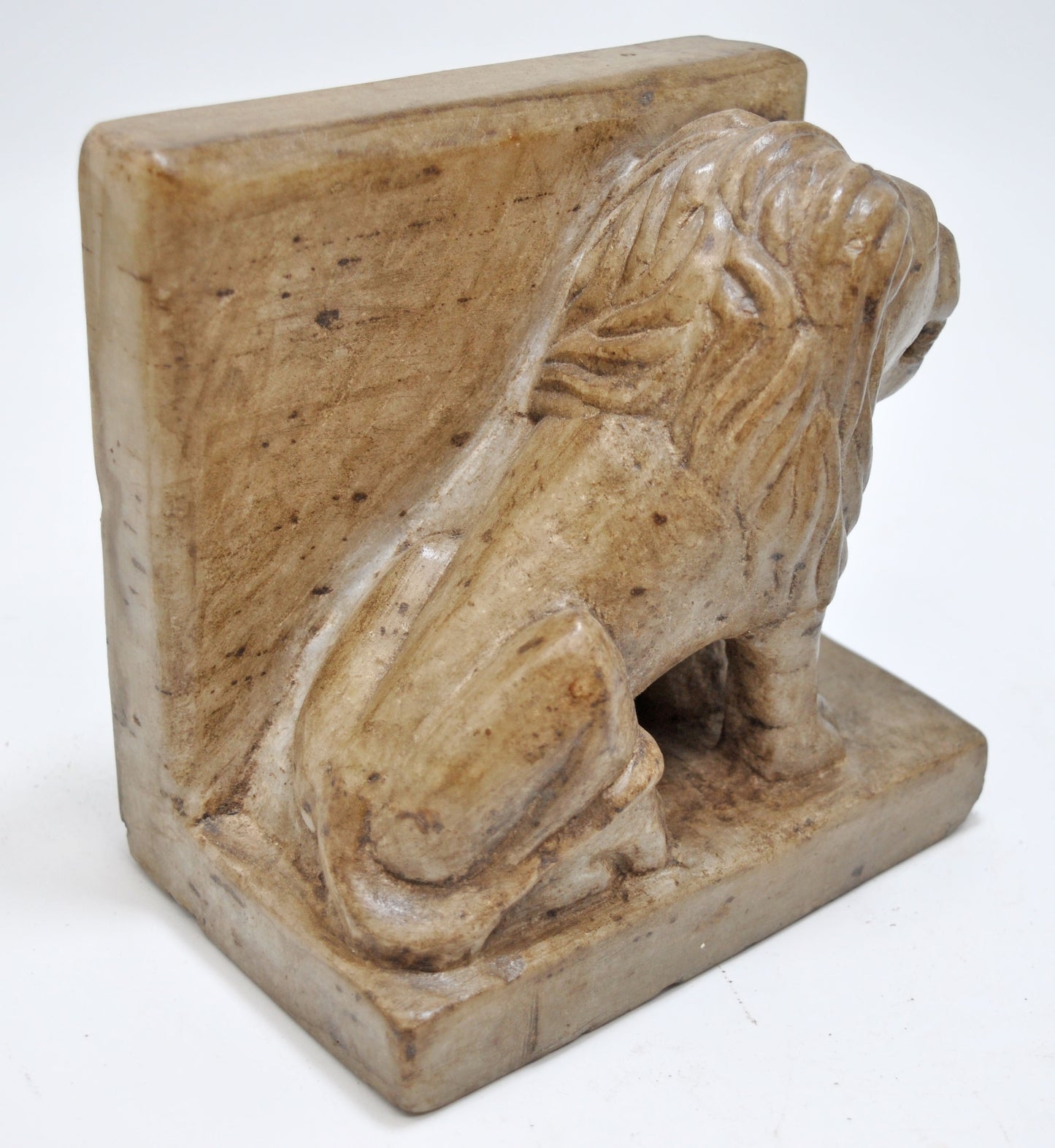 Vintage White Marble Lion Figurine Book End Original Old Fine Hand Carved