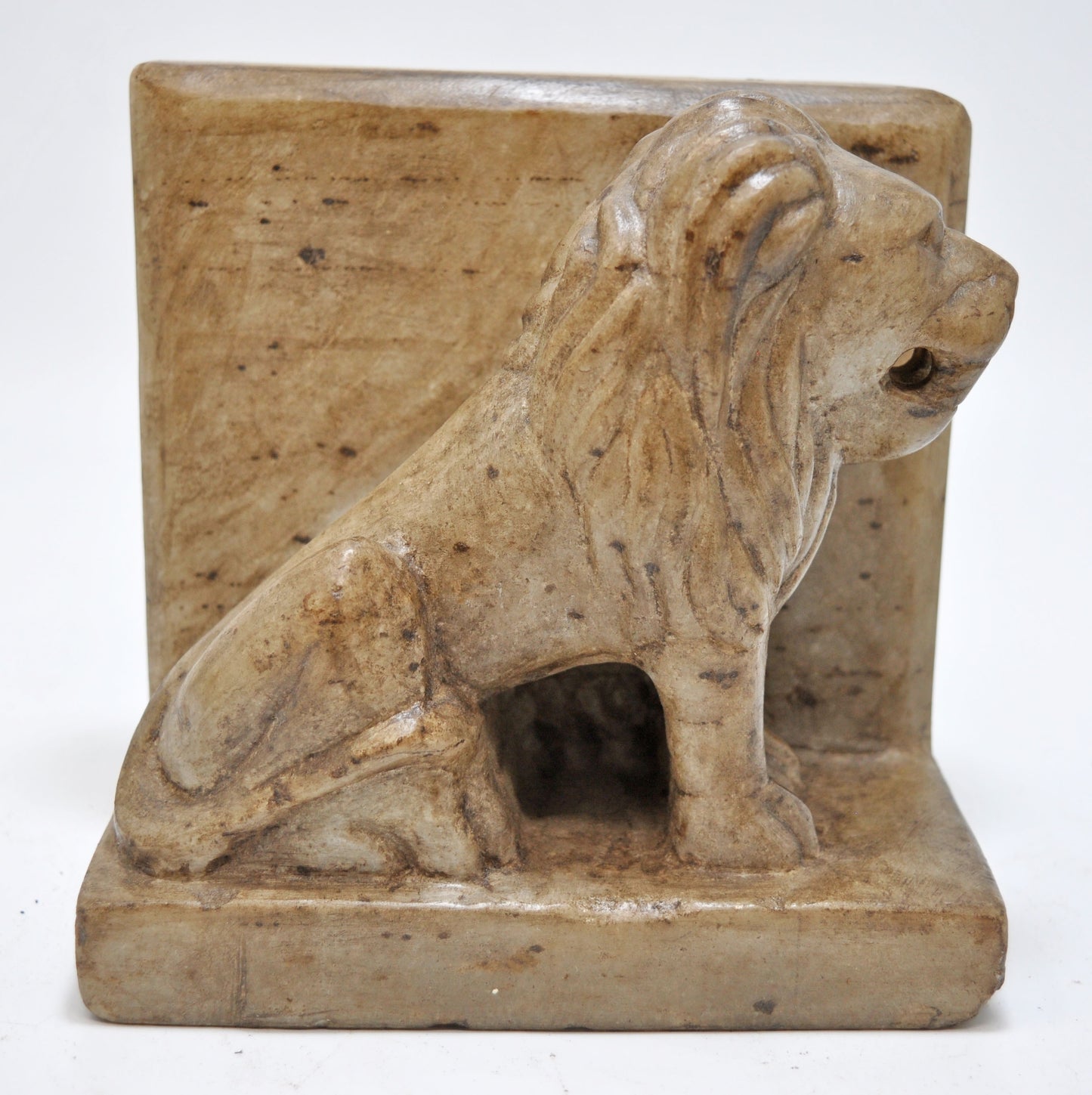Vintage White Marble Lion Figurine Book End Original Old Fine Hand Carved