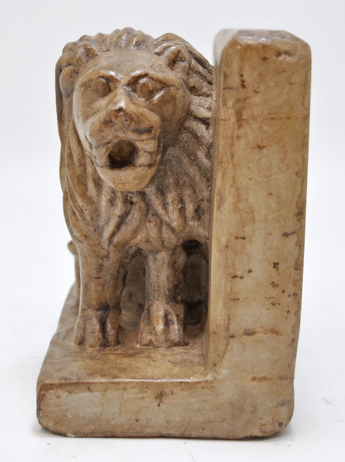 Vintage White Marble Lion Figurine Book End Original Old Fine Hand Carved