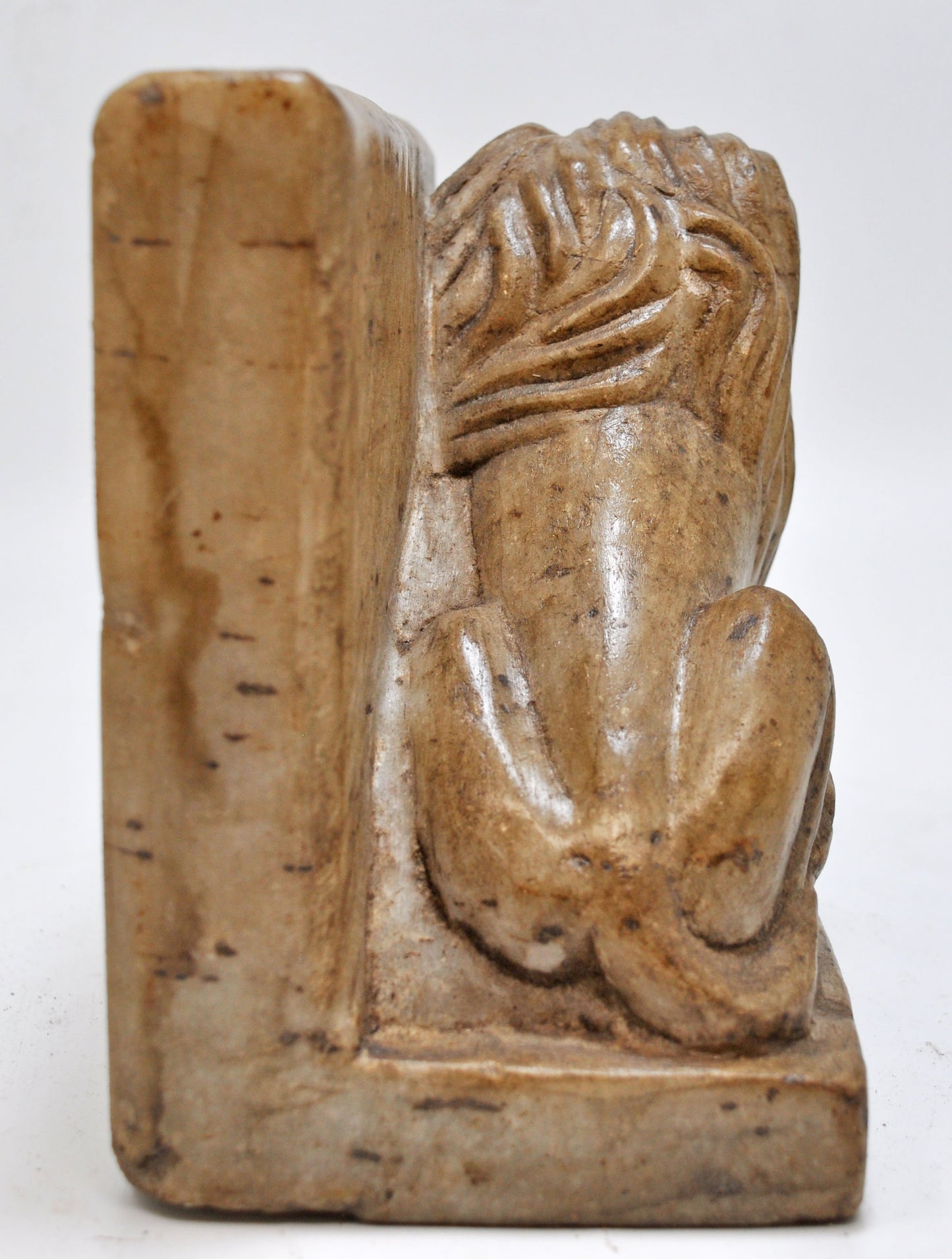 Vintage White Marble Lion Figurine Book End Original Old Fine Hand Carved