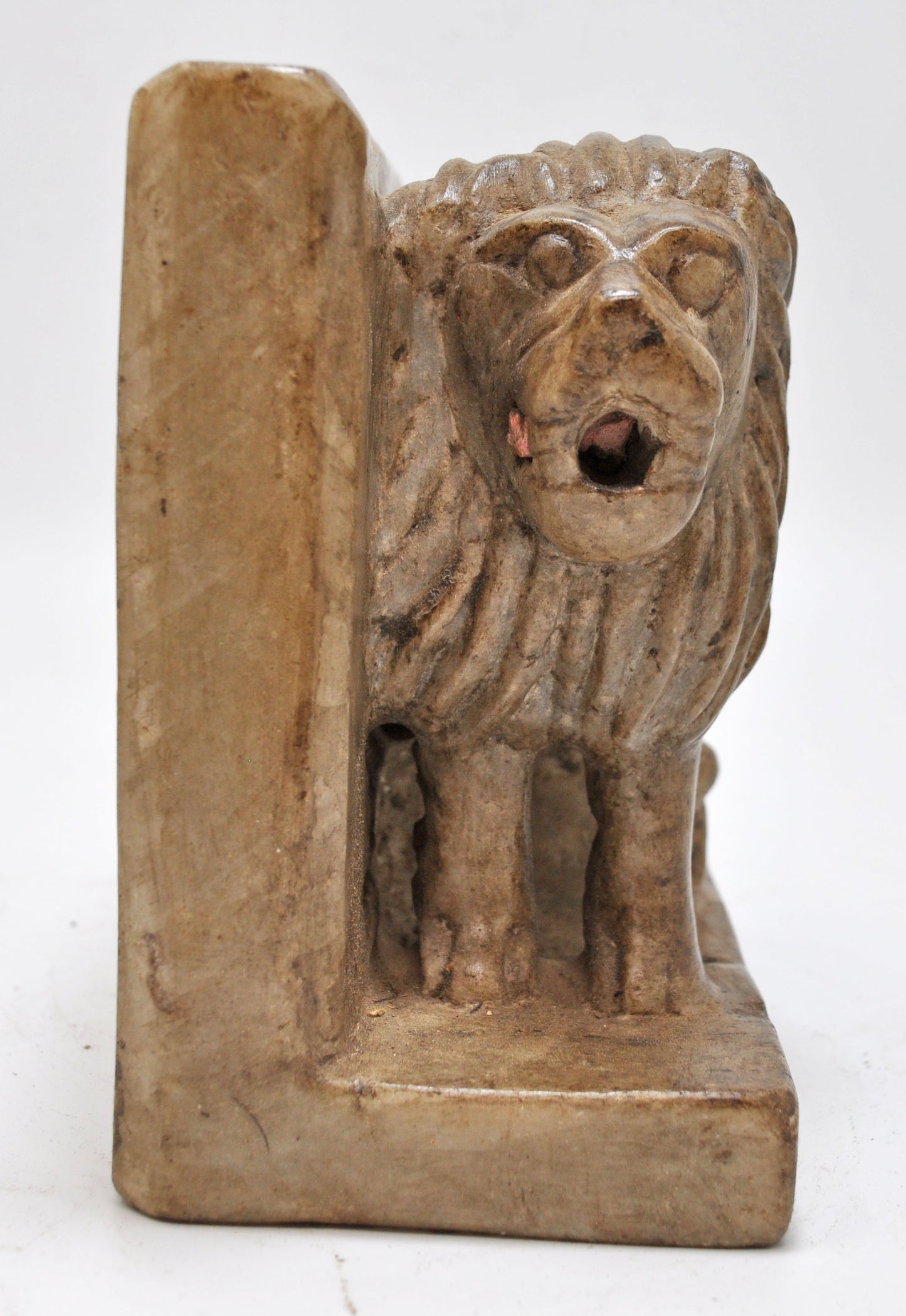 Vintage White Marble Lion Figurine Book End Original Old Fine Hand Carved