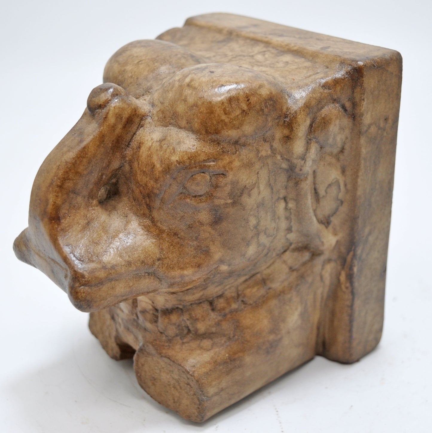 Vintage White Marble Elephant Figurine Book End Original Old Fine Hand Carved