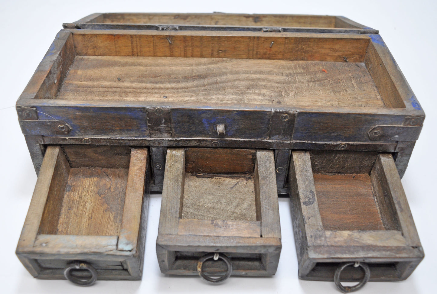 Vintage Wooden Half Round Top Storage Box Original Old Hand Crafted Rustic