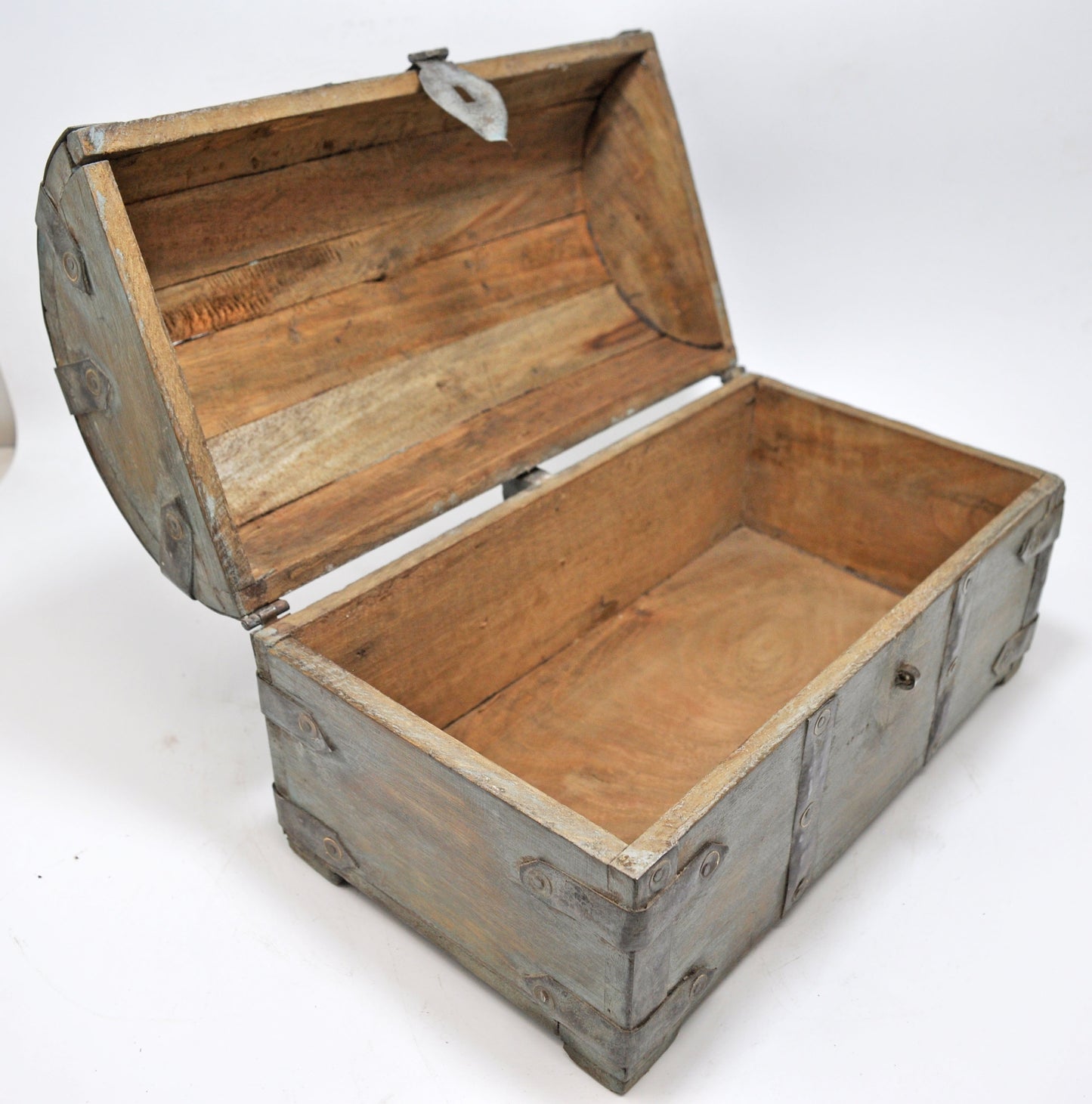 Vintage Wooden Half Round Top Storage Box Original Old Hand Crafted Rustic