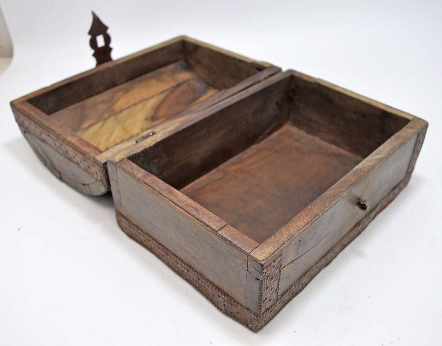 Antique Wooden Half Round Top Small Storage Box Original Old Hand Crafted