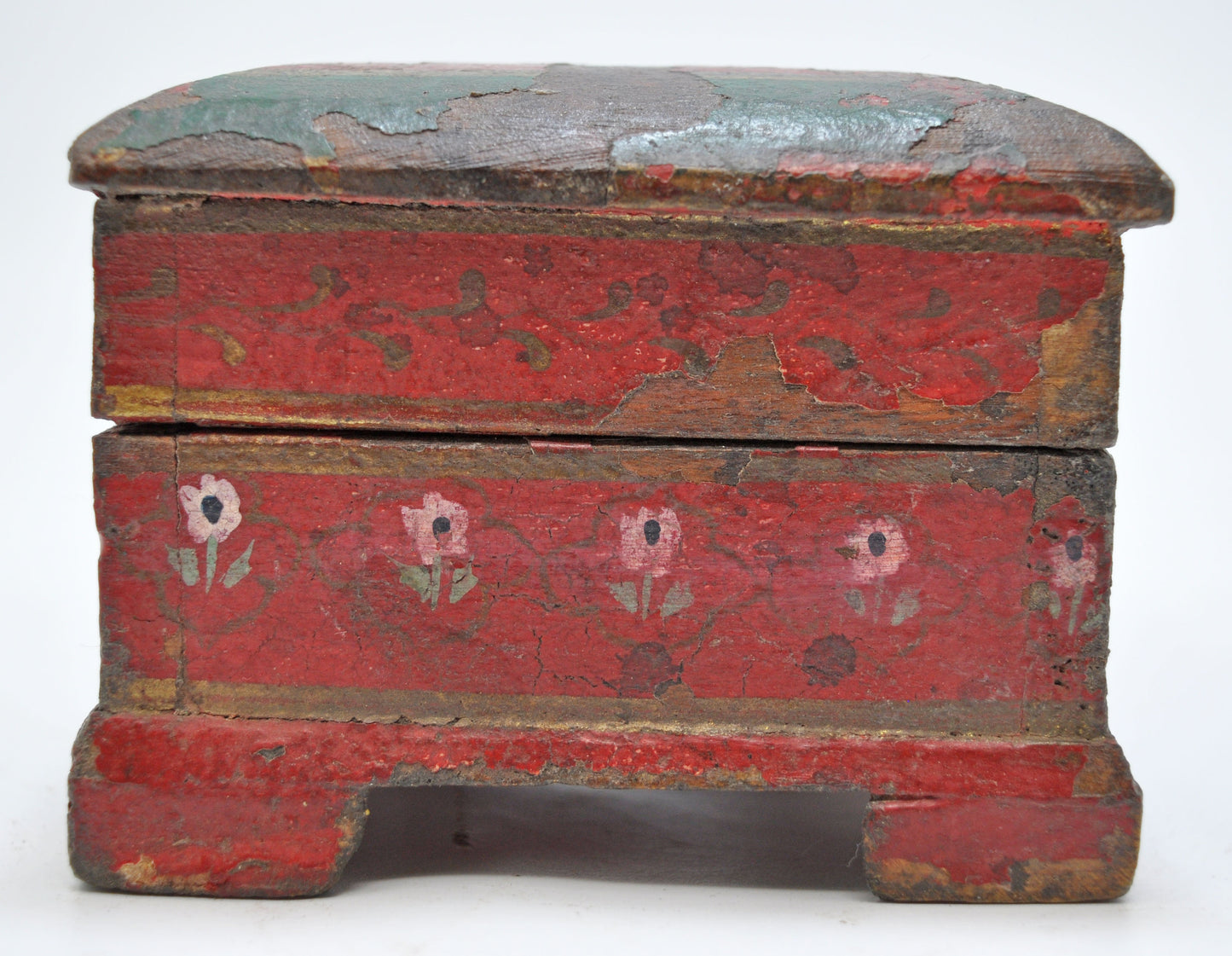 Vintage Wooden Small Storage Jewellery Box Original Old Hand Crafted Painted