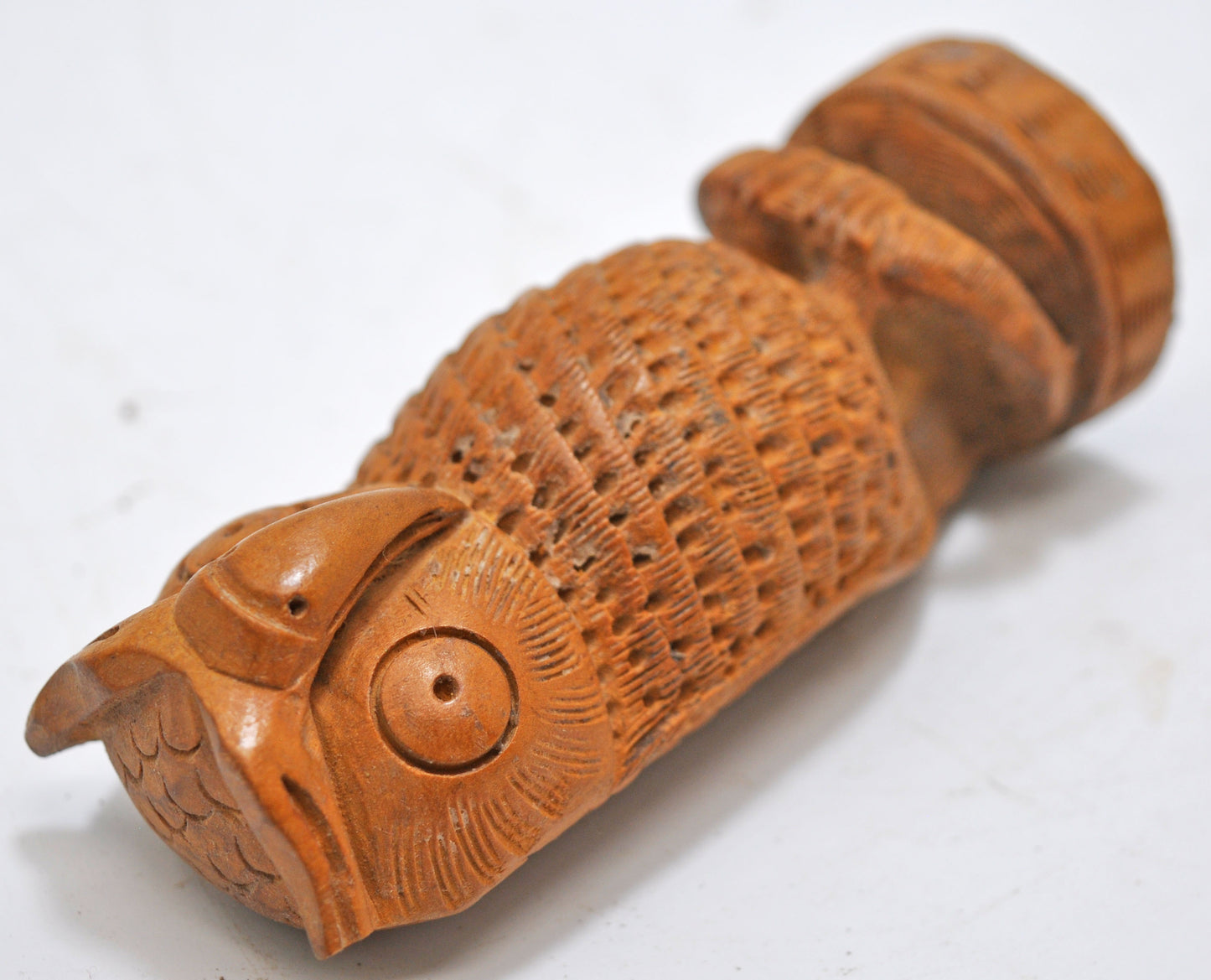 Vintage Wooden Owl Bird Figurine Original Old Very Fine Hand Carved