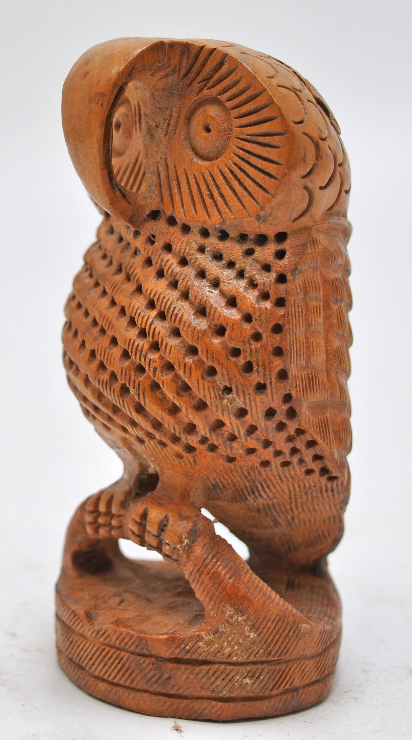 Vintage Wooden Owl Bird Figurine Original Old Very Fine Hand Carved