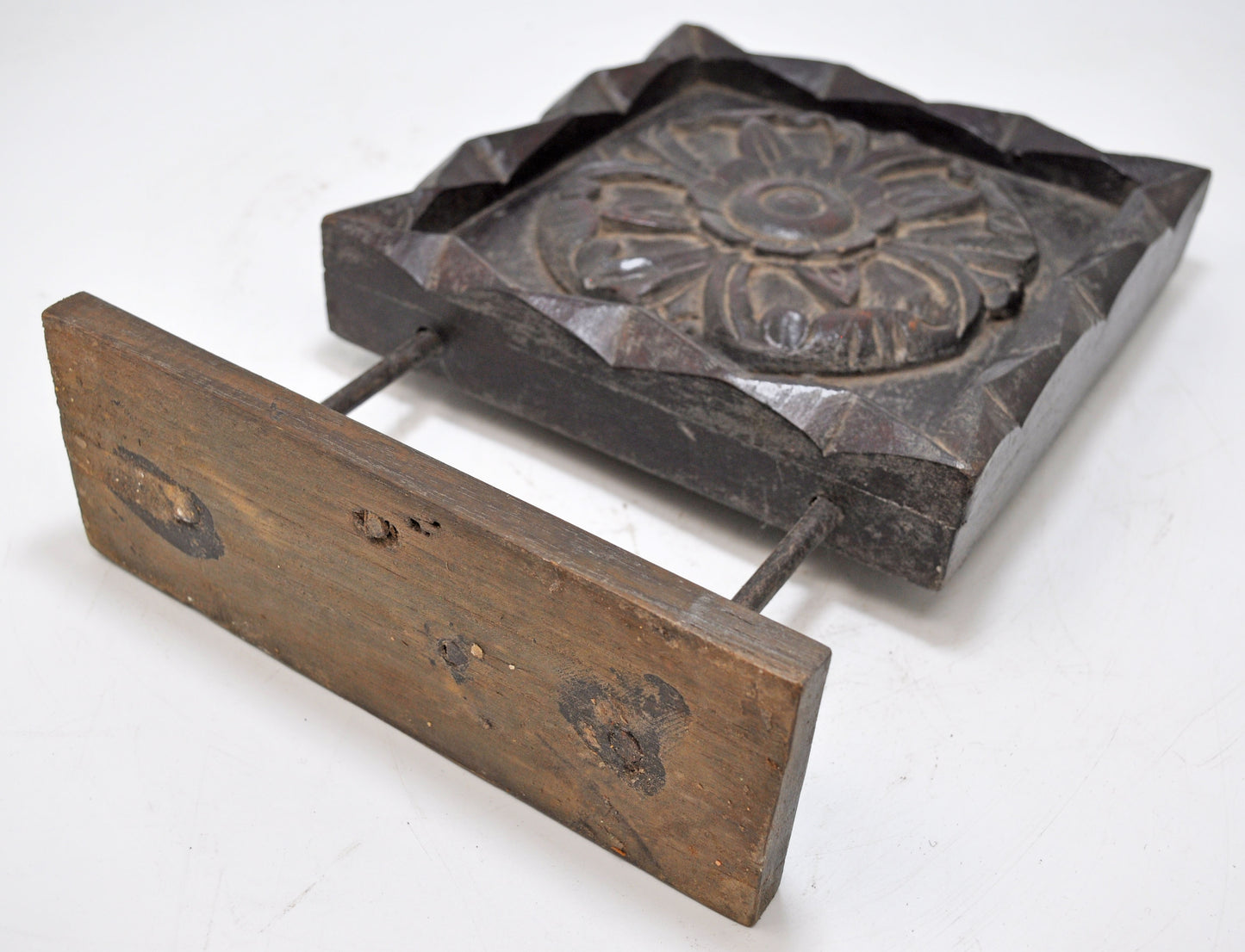 Antique Wooden Floral Carving Panel Plaque on Stand Original Old Fine Hand Carved