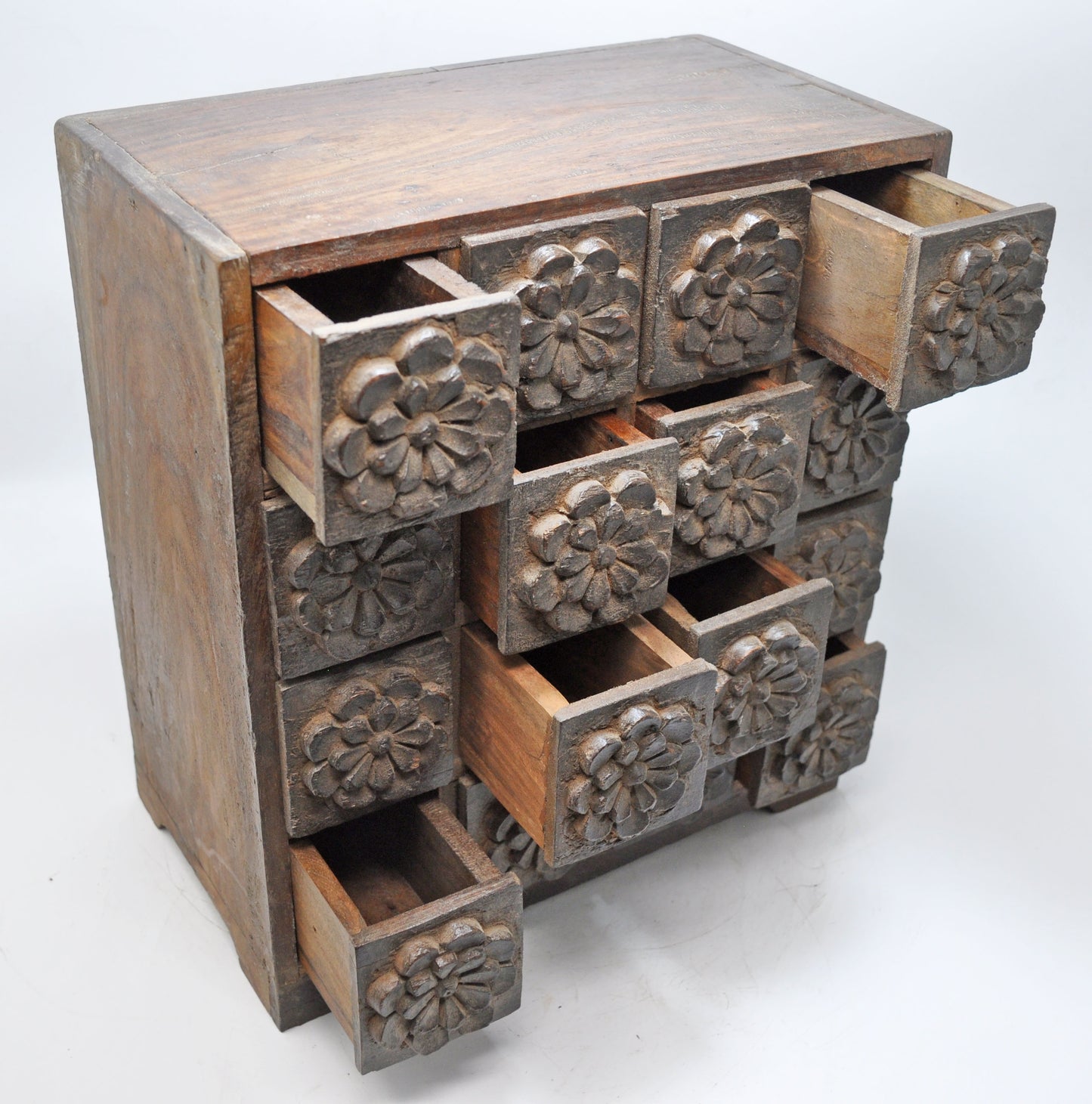 Antique Wooden 16 Small Drawers Jewellery Box Original Old Very Fine Hand Crafted