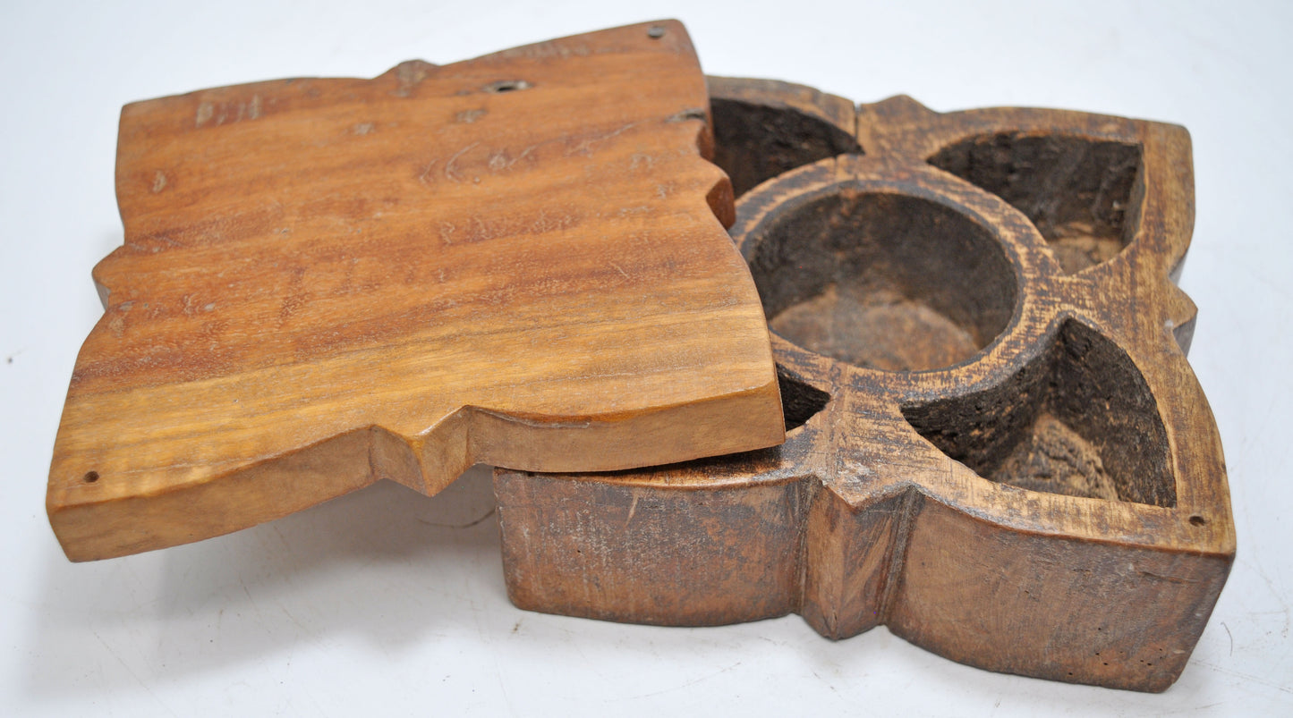 Antique Wooden Kitchenware Spice Box Original Old Hand Carved
