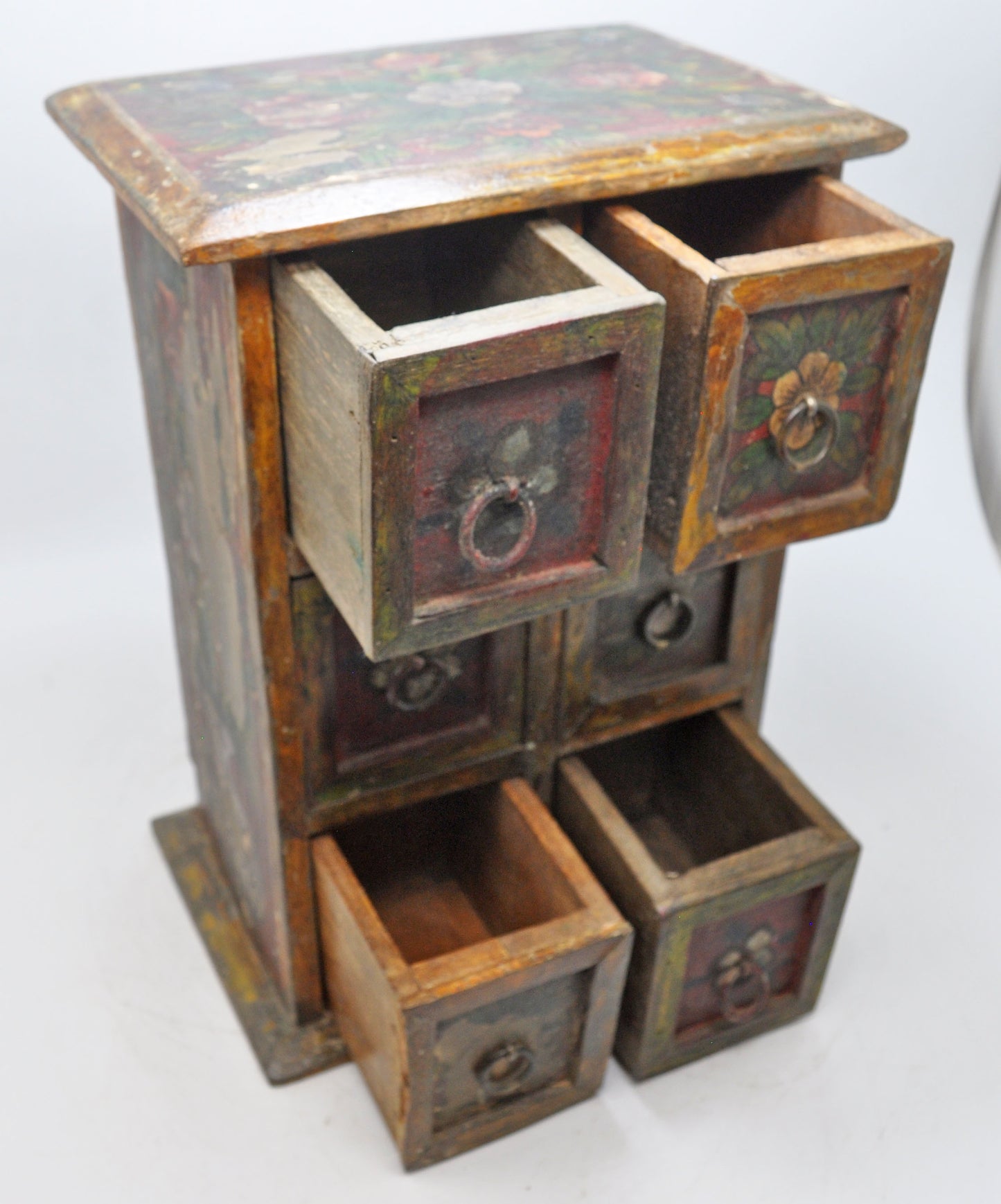 Vintage Wooden Mini Chest of Drawers Jewellery Storage Original Old Hand Painted