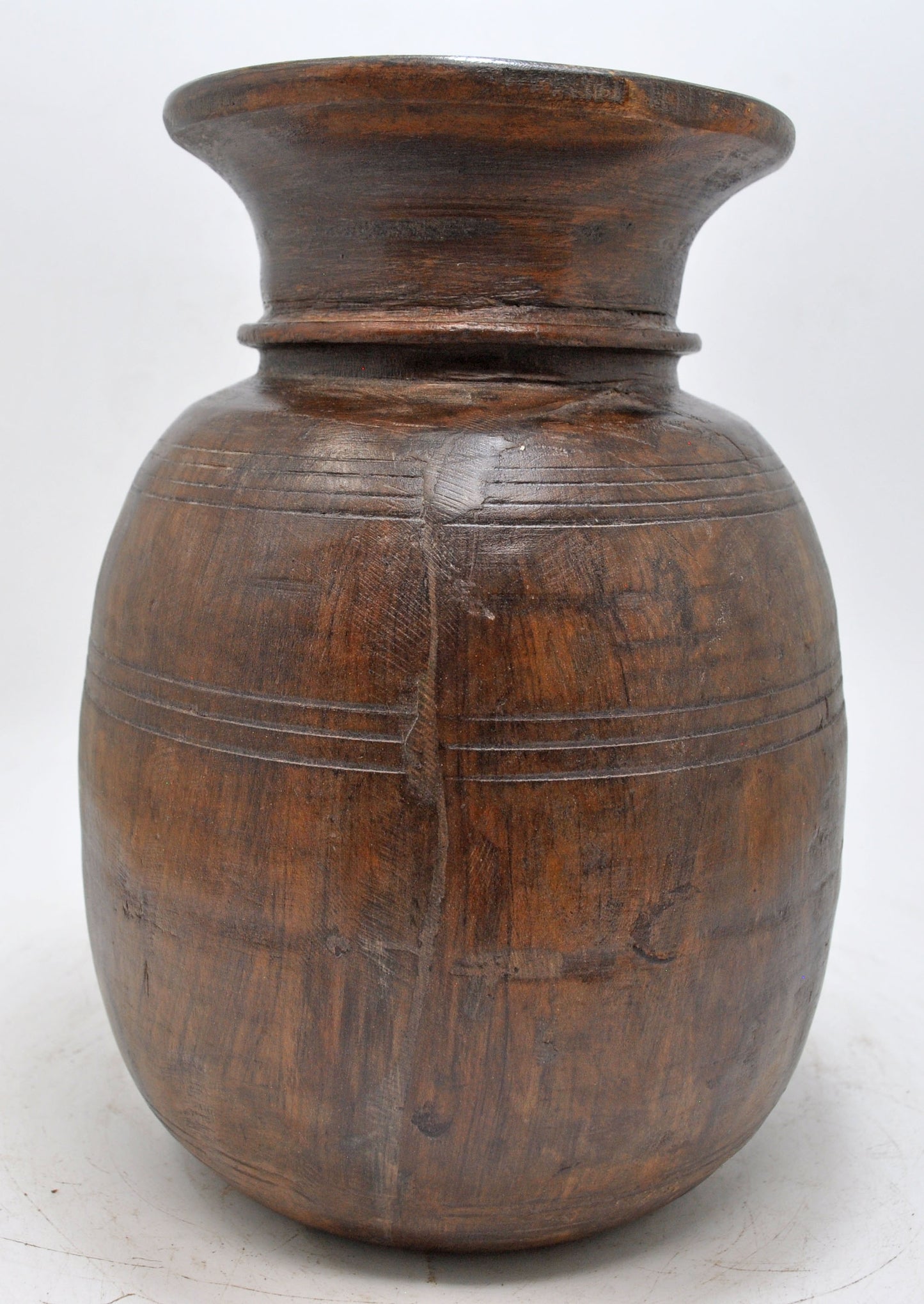 Antique Wooden Himalayan Water Storage Matka Pot Original Old Hand Carved