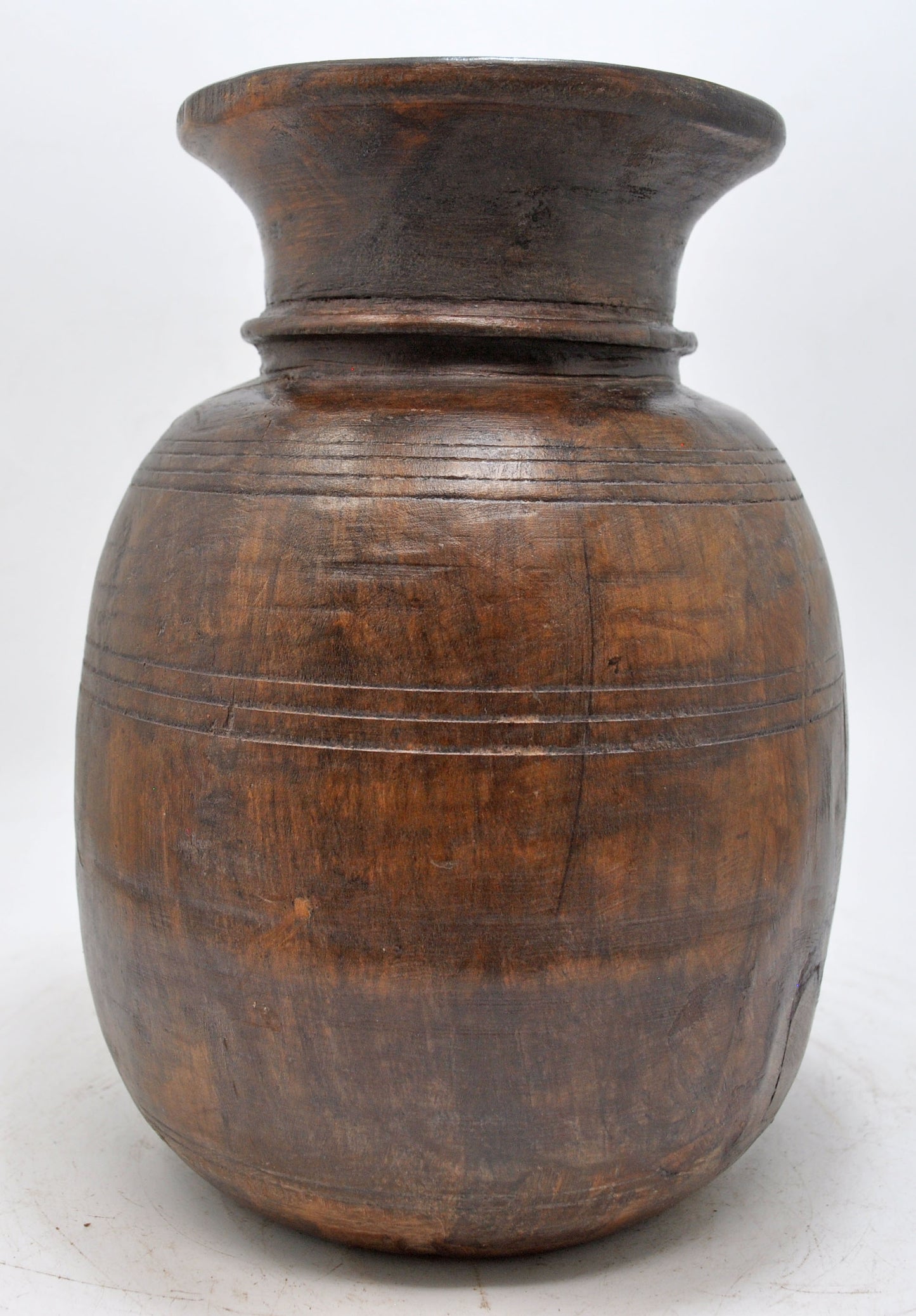 Antique Wooden Himalayan Water Storage Matka Pot Original Old Hand Carved