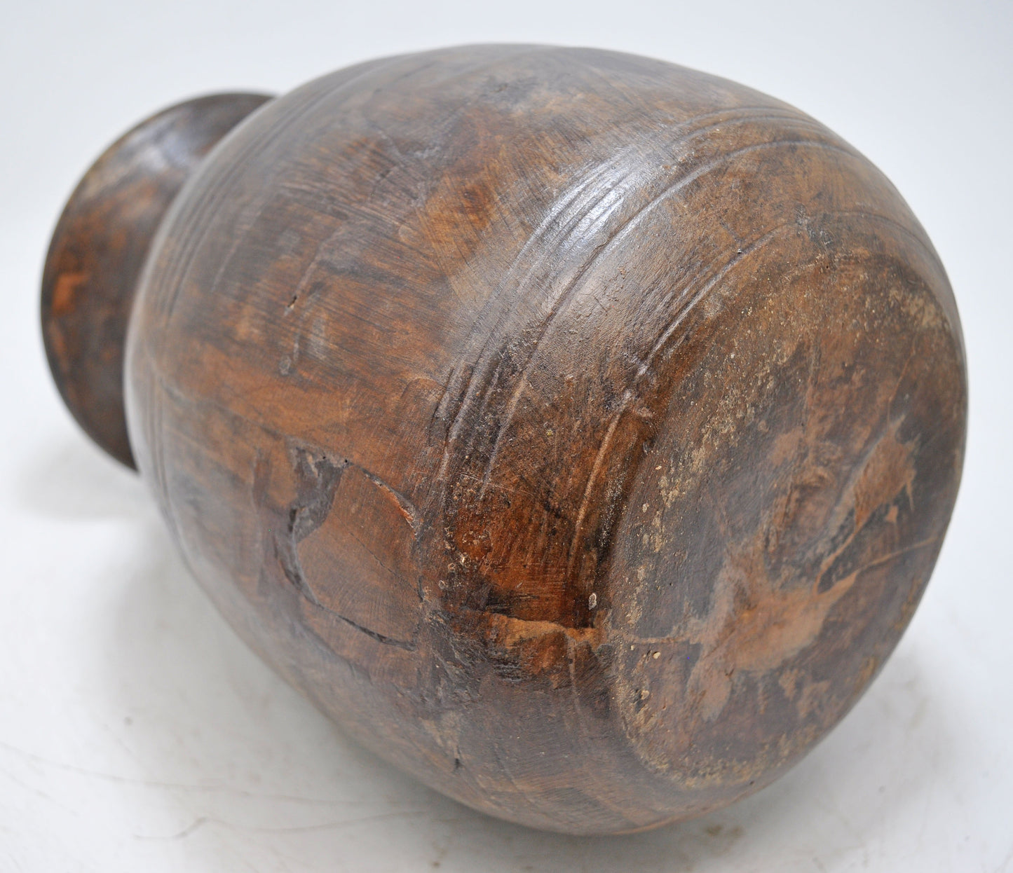 Antique Wooden Himalayan Water Storage Matka Pot Original Old Hand Carved