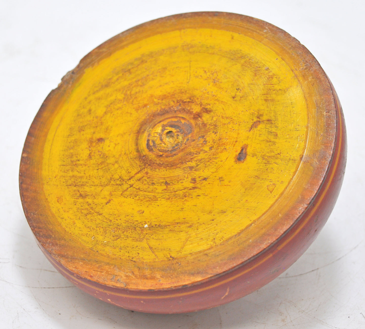 Antique Wooden Round Tobacco Opium Box Original Old Hand Carved Lacquer Painted