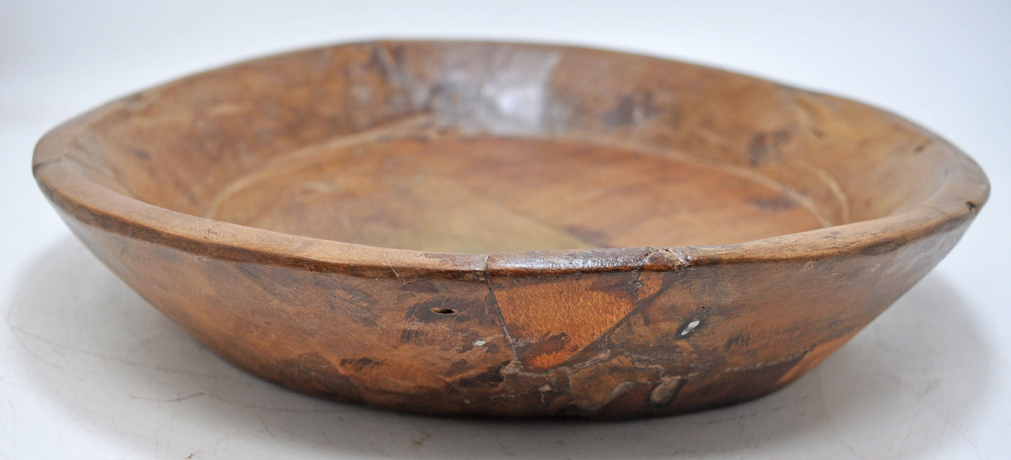 Antique Wooden Dough Kneading Round Parat Bowl Original Old Hand Carved