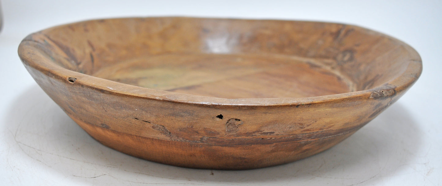 Antique Wooden Dough Kneading Round Parat Bowl Original Old Hand Carved