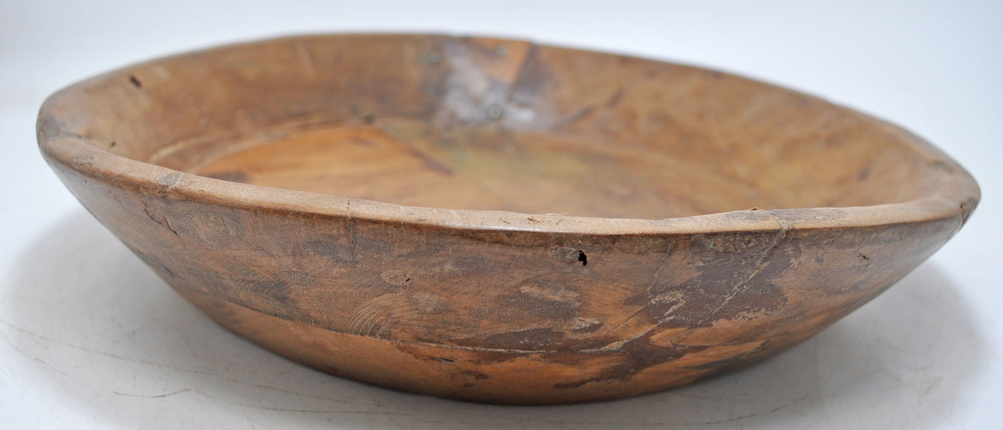 Antique Wooden Dough Kneading Round Parat Bowl Original Old Hand Carved