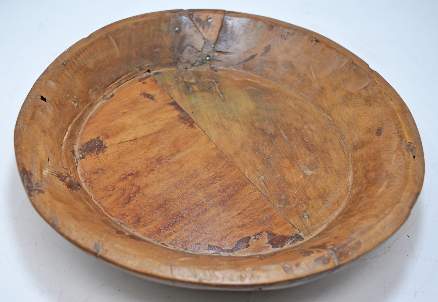 Antique Wooden Dough Kneading Round Parat Bowl Original Old Hand Carved