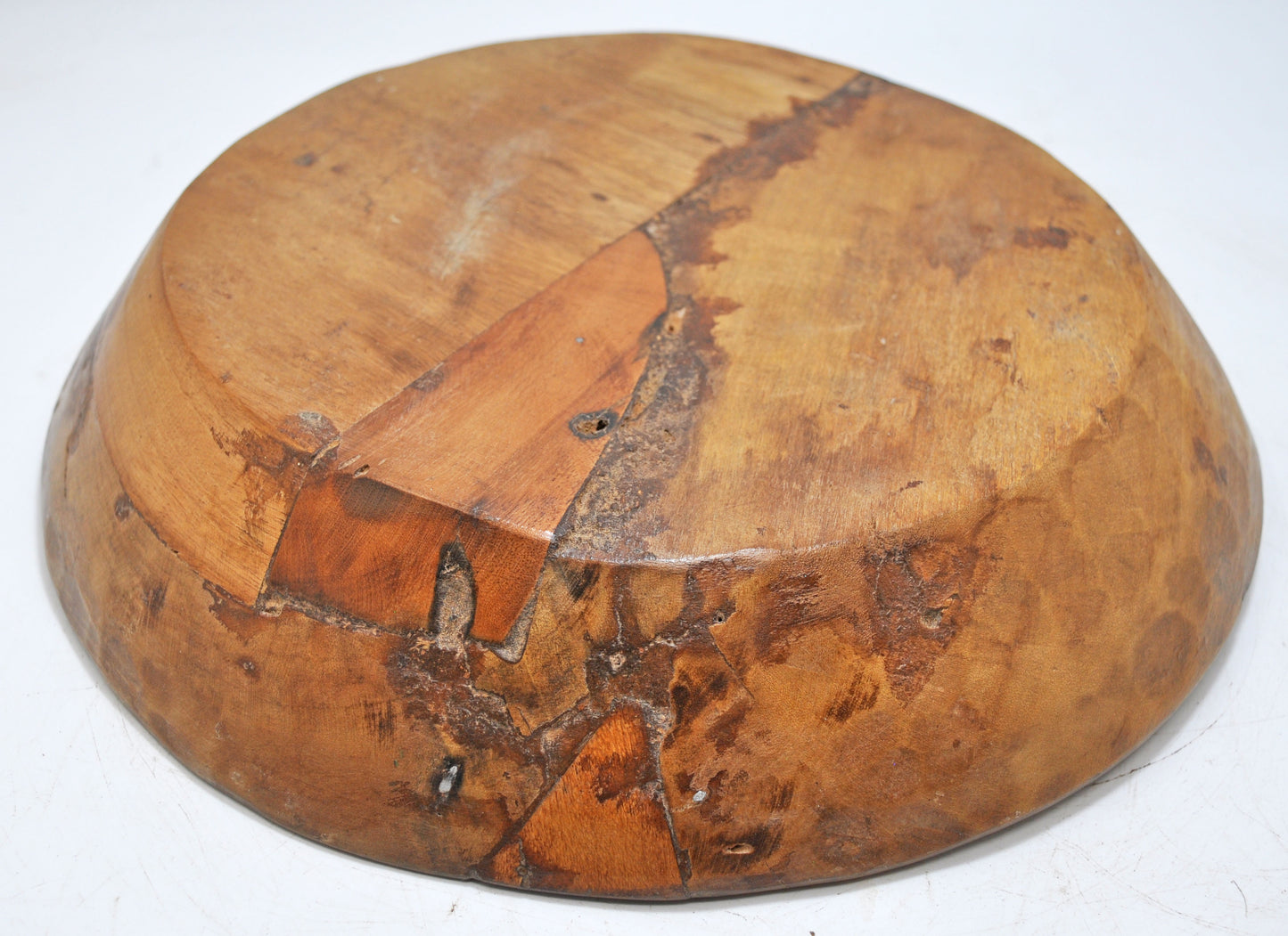 Antique Wooden Dough Kneading Round Parat Bowl Original Old Hand Carved