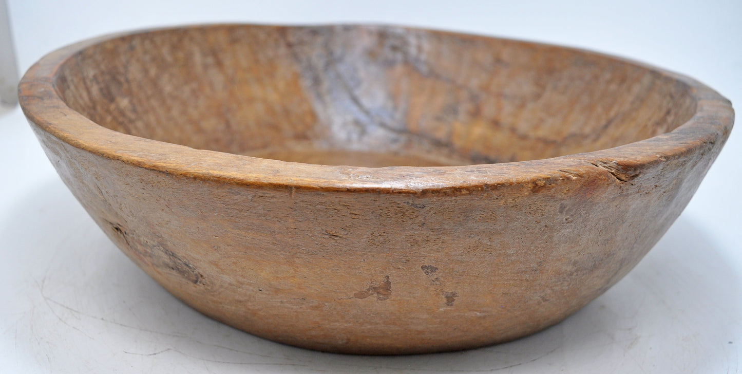Antique Wooden Dough Kneading Round Parat Bowl Original Old Hand Carved