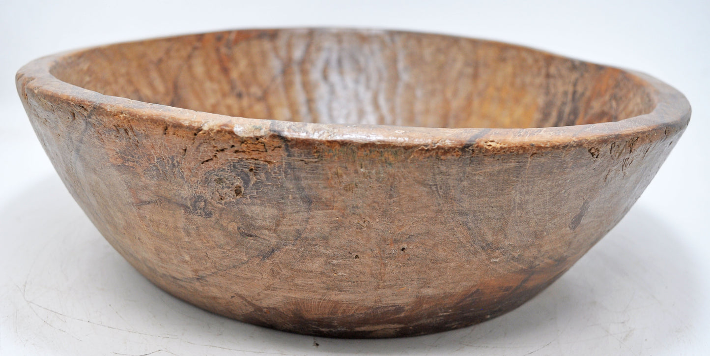 Antique Wooden Dough Kneading Round Parat Bowl Original Old Hand Carved