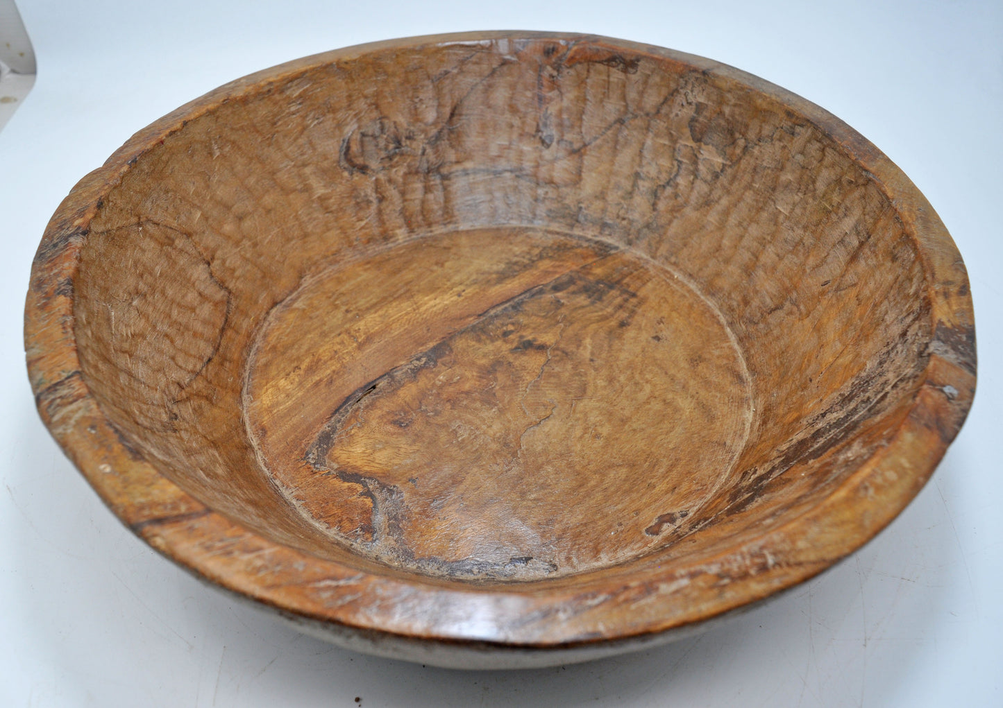 Antique Wooden Dough Kneading Round Parat Bowl Original Old Hand Carved