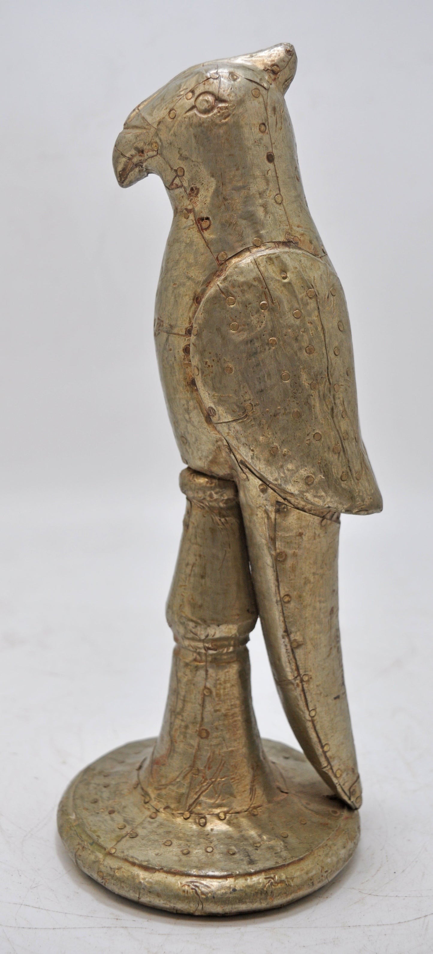 Vintage Wooden Parrot Bird Figurine Original Old Hand Carved White Metal Fitted