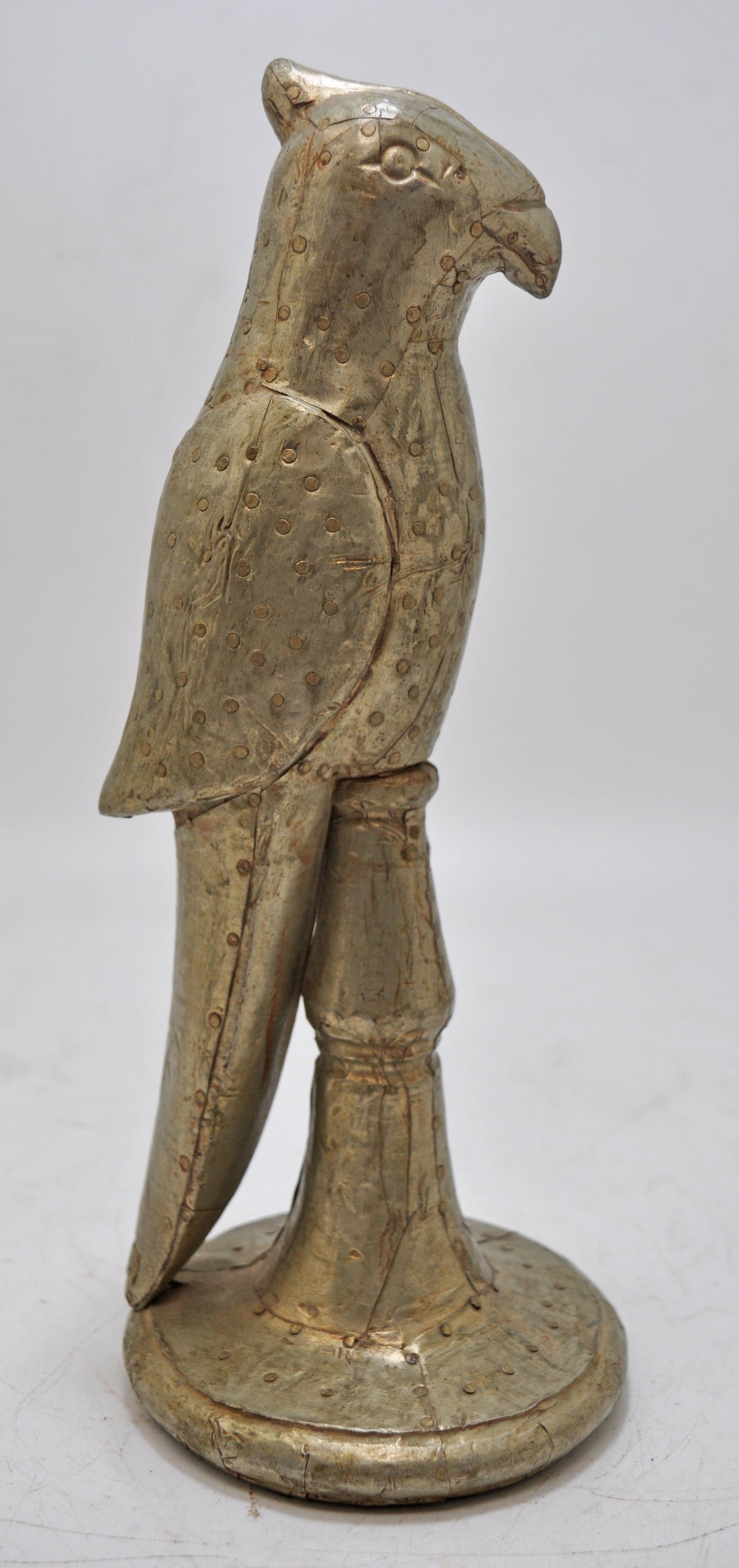 Vintage Wooden Parrot Bird Figurine Original Old Hand Carved White Metal Fitted