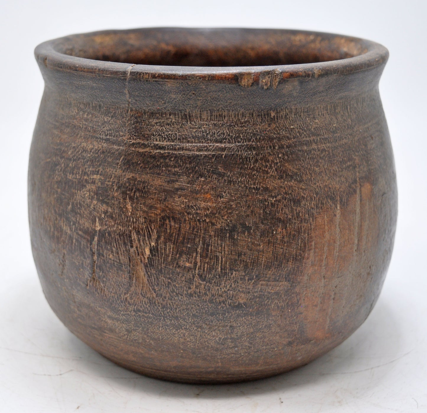 Antique Wooden Round Grain Measurement Pot Original Old Hand Carved