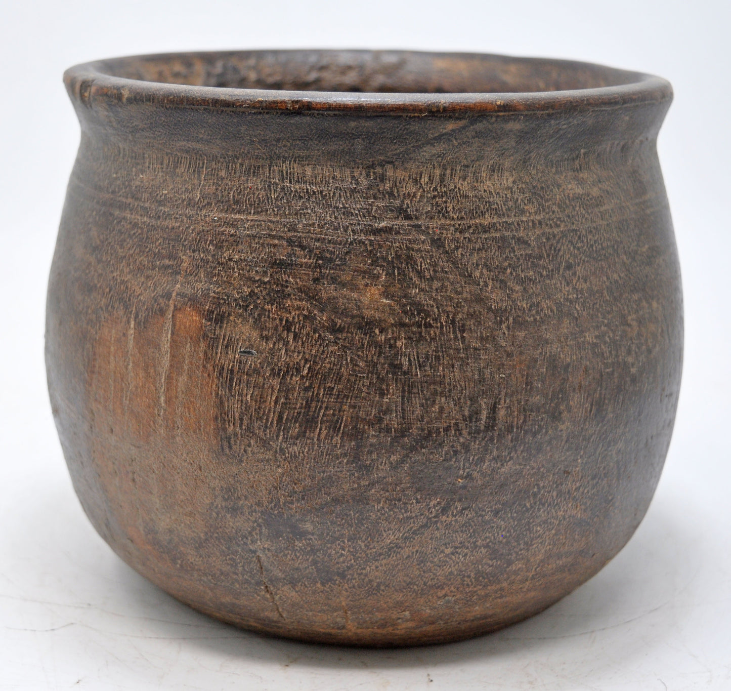 Antique Wooden Round Grain Measurement Pot Original Old Hand Carved