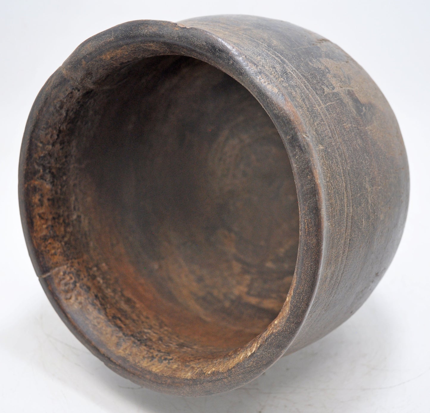 Antique Wooden Round Grain Measurement Pot Original Old Hand Carved