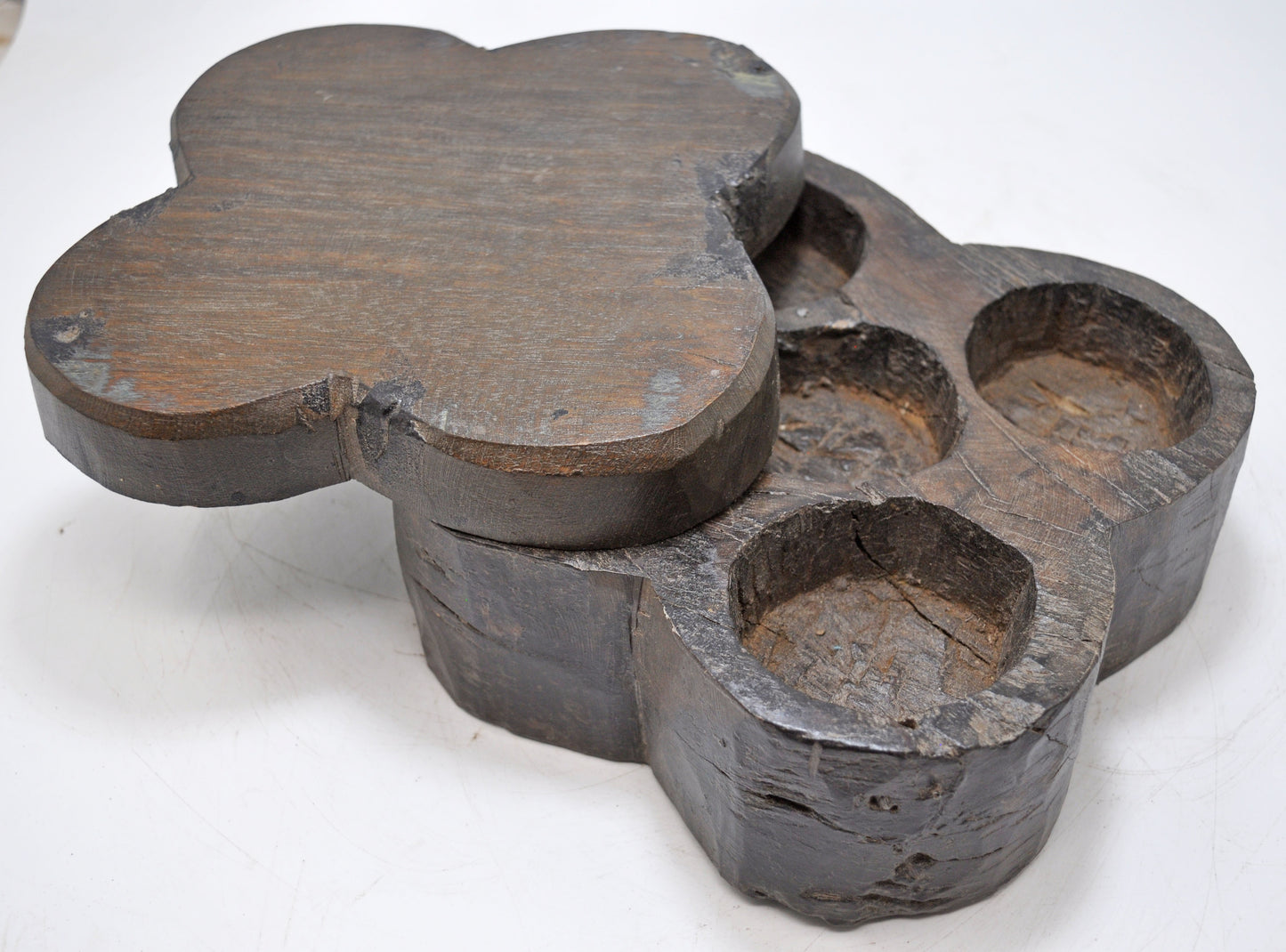 Antique Wooden Kitchenware Spice Box Original Old Hand Carved Large Heavy