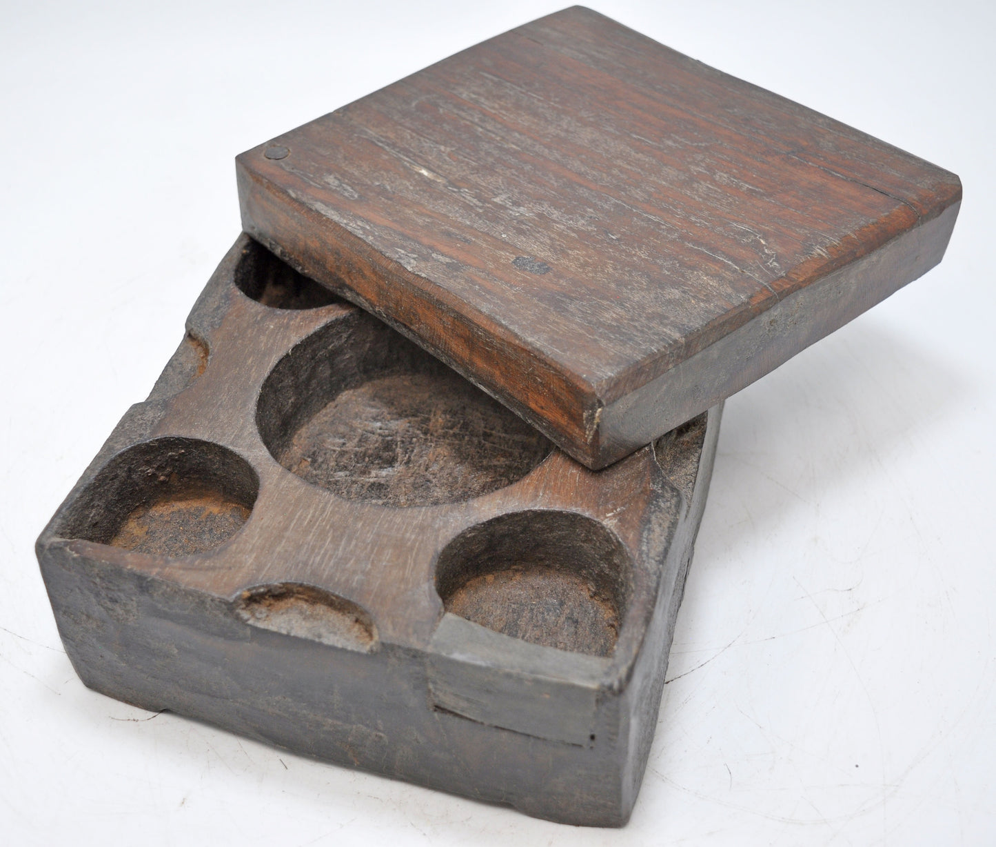 Antique Wooden Kitchenware Spice Box Original Old Hand Carved Large Heavy